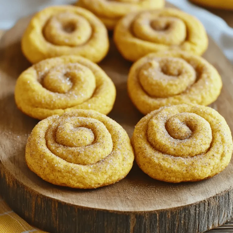 - 1 cup unsalted butter, softened to room temperature - 1 cup granulated sugar - 1 cup packed light brown sugar - 1 large egg, at room temperature - 1 teaspoon pure vanilla extract - 1 cup pumpkin puree (canned or freshly made) - 4 cups all-purpose flour - 2 teaspoons cream of tartar - 1 teaspoon baking soda - 1 teaspoon ground cinnamon - 1 teaspoon pumpkin pie spice - ½ teaspoon salt - ½ cup granulated sugar (for rolling) - 2 tablespoons ground cinnamon (for rolling) When I make these Pumpkin Spice Snickerdoodles, I love using fresh pumpkin puree. It adds a rich taste and bright color. You can also use canned puree for a quick option. Both work well in this recipe. For the best cookies, always use room temperature ingredients. This helps the butter mix well with the sugars. It makes the dough smooth and easy to work with. I enjoy measuring the flour correctly. Too much flour can make the cookies dry. Always spoon it into the measuring cup and level it off with a knife. The spices are key to that warm, fall flavor. The mix of cinnamon and pumpkin pie spice gives these cookies a cozy taste. They smell amazing while baking! This recipe makes about 24 cookies. Each bite is soft, chewy, and full of flavor. They are perfect for sharing with friends or family. You can find the Full Recipe at the end of this article. - Calories per cookie: Approximately 150 calories - Macronutrient breakdown: Each cookie contains about 6g of fat, 23g of carbs, and 1g of protein. Knowing the calories and nutrients helps you enjoy these treats wisely. They are a fun way to celebrate fall while still being mindful of what you eat. 1. Preheat your oven and prepare the baking sheet. Set your oven to 350°F (175°C). This step is key for even baking. Line a large baking sheet with parchment paper. This prevents the cookies from sticking. 2. Creaming butter and sugars. In a large bowl, mix 1 cup of softened unsalted butter, 1 cup of granulated sugar, and 1 cup of packed light brown sugar using a hand mixer or stand mixer. Blend until the mixture is fluffy and light in color, about 2-3 minutes. 3. Incorporating eggs, vanilla, and pumpkin. Now, add 1 large egg, 1 teaspoon of pure vanilla extract, and 1 cup of pumpkin puree to the creamed mix. Beat everything until smooth and well combined. 1. Whisking together dry components. In a separate bowl, whisk together 4 cups of all-purpose flour, 2 teaspoons of cream of tartar, 1 teaspoon of baking soda, 1 teaspoon of ground cinnamon, 1 teaspoon of pumpkin pie spice, and ½ teaspoon of salt. Make sure everything is mixed evenly. 2. Combining wet and dry mixtures. Gradually add the dry mix to the wet ingredients. Stir gently with a spatula or wooden spoon. Stop mixing once everything is just combined. The dough should feel slightly sticky but easy to manage. 1. Rolling dough and coating with cinnamon-sugar. In a small bowl, combine ½ cup of granulated sugar and 2 tablespoons of ground cinnamon. Mix well. Scoop out about 1.5 tablespoons of dough and roll it into a ball. Repeat this for all the dough. 2. Baking time and temperature specifics. Roll each dough ball in the cinnamon-sugar mix, ensuring they are fully coated. Place the balls on the prepared baking sheet, leaving about 2 inches between each. Bake for 10-12 minutes. The edges should be golden while the centers remain soft. 3. Cooling instructions. After baking, let the cookies cool on the baking sheet for 5 minutes. Then, transfer them to a wire rack to cool completely. Enjoy your Pumpkin Spice Snickerdoodles! To achieve the perfect cookie texture, focus on the creaming step. Beat the butter and sugars until fluffy. This traps air and makes the cookies light. Use room temperature butter for best results. Avoid overmixing the dough once you add the flour. Mix just until the flour disappears. This keeps your cookies tender and soft. Overmixing can lead to tough cookies. For a cozy presentation, arrange the cookies on a rustic wooden platter. You can sprinkle a pinch of pumpkin pie spice on top for extra flair. Pair these cookies with a warm beverage like apple cider or chai tea. They also taste great with a dollop of whipped cream on the side. It’s a fun way to enjoy them! Overbaking is a big mistake. Keep an eye on your cookies. They should look slightly golden around the edges while the centers stay soft. Be careful with ingredient substitutions. Using margarine instead of butter can change the taste and texture. Stick to the recipe for the best results. For the full recipe, check out the detailed cooking instructions. {{image_4}} You can make Pumpkin Spice Snickerdoodles even more fun by adding nuts or chocolate chips. Chopped pecans or walnuts add a nice crunch. Dark chocolate chips offer a rich flavor that pairs well with pumpkin. You can also try different spices. Nutmeg gives a warm feel, while ginger adds a zesty kick. Mix and match to find your favorite blend. If you need a gluten-free option, you can use a gluten-free flour blend. This swap keeps the cookies soft and tasty. For vegan substitutions, replace the egg with a flax egg. Mix one tablespoon of flaxseed meal with three tablespoons of water, then let it sit for five minutes. You can also use coconut oil in place of butter for a dairy-free treat. To enhance the festive feel, try adding a drizzle of cream cheese frosting on top. This gives a sweet touch that many will love. You can also present the cookies on a rustic wooden platter. Sprinkle a pinch of pumpkin pie spice on top for a beautiful look. Pair them with whipped cream for dipping, and you’ll impress your guests. For the holidays, consider cookie gift boxes to share this seasonal delight. For the complete recipe, check the [Full Recipe]. To keep your Pumpkin Spice Snickerdoodles fresh at room temperature, store them in an airtight container. This will help keep them soft and chewy. I recommend using a glass or plastic container with a tight lid. - Make sure the cookies cool completely before sealing them. - A single layer works best to avoid squishing them. If you want to save some for later, freezing is a great option. Here’s how you can do it: 1. Allow the cookies to cool completely. 2. Place them in a freezer-safe bag or container. 3. Separate layers with parchment paper to prevent sticking. When you're ready to enjoy them, just take them out. Here’s how to reheat: - Preheat your oven to 350°F (175°C). - Place the frozen cookies on a baking sheet for about 5-10 minutes. You’ll enjoy your Pumpkin Spice Snickerdoodles for several days when stored properly. Here’s what to know: - At room temperature, they last about 3-5 days. - If frozen, they can last up to 3 months. Look for these signs of spoilage: - Changes in texture—if they feel hard or dry. - Strange smells or off-tastes. Keeping track of these details will ensure your cookies stay delicious! For the complete instructions, check the Full Recipe. To soften butter fast, cut it into small cubes. Place the cubes in a bowl. Leave it at room temperature for about 10-15 minutes. If you’re in a hurry, you can use the microwave. Put the butter on a microwave-safe plate. Heat it in short bursts of 5 seconds. This way, you avoid melting it. Yes, you can prepare the dough ahead of time. After mixing the dough, wrap it tightly in plastic wrap. Store it in the fridge for up to 3 days. When ready to bake, let it sit at room temperature for a few minutes before rolling. You can also freeze the dough for up to 3 months. Just thaw it overnight in the fridge before baking. You’ll know your cookies are done when the edges are slightly golden. The centers should still look soft and puffy. This helps keep them chewy. Another sign is when the cookies look slightly cracked. Let them cool on the baking sheet for about 5 minutes before moving them. Snickerdoodles are unique because of their cinnamon-sugar coating. They also use cream of tartar, giving them a tangy flavor. This helps make them soft and chewy. Unlike sugar cookies, Snickerdoodles have a distinct spice kick. They are perfect for fall with their warm flavors. For the complete Pumpkin Spice Snickerdoodles recipe, [click here](insert-link). In this post, I shared the best way to make Pumpkin Spice Snickerdoodles. You learned about the key ingredients, step-by-step instructions, and helpful tips. I included variations and storage tips for your cookies. With these easy steps, tasty cookies can be yours. Enjoy these treats with friends or family. Baking is fun, and sharing makes it even better! Get ready to let your kitchen fill with warm spices.