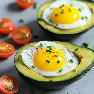 - 2 ripe avocados - 4 large eggs - Salt and freshly cracked pepper, to taste - 1 tablespoon extra-virgin olive oil - 2 tablespoons fresh chives, finely chopped - 1/2 teaspoon smoked paprika - Cherry tomatoes, halved (for garnish) To make avocado egg breakfast boats, you need fresh ingredients. Ripe avocados are key. They should feel soft but not mushy. Large eggs add protein and flavor. Use salt and pepper to enhance the taste. Extra-virgin olive oil gives richness. Fresh chives add a fresh bite. Smoked paprika brings a hint of warmth. Lastly, halved cherry tomatoes add color and freshness. Gather these items before you start. Having everything ready makes cooking easy. You can find these ingredients at any grocery store. Make sure to pick good avocados. This dish is tasty and healthy. It's perfect for breakfast or brunch. Preheating your oven is key for success. Set it to 425°F (220°C). This step ensures even cooking. A hot oven helps the eggs cook just right. Start by cutting the avocados in half. Use a sharp knife and slice lengthwise. After cutting, remove the pit carefully. If the pit leaves a small cavity, scoop out a bit of flesh. This makes more room for the egg. Next, place the avocado halves in a small baking dish. If they wobble, use rolled aluminum foil to stabilize them. Now, it's time to add the eggs. Crack one egg into each avocado half. Be careful not to overflow. If some egg white spills over, use a spoon to gently remove it. This keeps things tidy. Next, drizzle a bit of olive oil on top. This adds flavor and helps with cooking. Then, season each boat with salt and pepper. Add a sprinkle of smoked paprika for extra taste. Place your dish in the preheated oven. Bake for about 15 to 20 minutes. Check them often. If you like runny yolks, take them out sooner. Bake longer for firmer yolks. Once baked, carefully take the dish out of the oven. Sprinkle chopped chives on top. You can add more salt and pepper if you like. For a colorful touch, garnish with halved cherry tomatoes around the boats. Enjoy your beautiful and tasty avocado egg breakfast boats! For perfectly cooked eggs, timing is key. If you like runny yolks, bake the boats for 12-15 minutes. For firm yolks, stick to 15-20 minutes. Keep an eye on them. Every oven is a bit different. Check early to avoid overcooking. You can boost the flavor of your avocado egg boats easily. Try adding spices like garlic powder or onion powder. Fresh herbs like parsley or dill also work well. A dash of hot sauce can add a kick. Don't be afraid to experiment. Each spice gives a unique taste. Presentation is important for any dish. Serve your avocado egg boats on a bright plate. Arrange the halved cherry tomatoes around the boats. This adds color and makes the dish pop. You can garnish with extra chives for a fresh look. A well-presented dish makes breakfast feel special. {{image_4}} To make a vegan version of avocado egg boats, you can use chickpea flour. Mix 1/4 cup chickpea flour with 1/4 cup water to create a batter. Pour this mixture into the avocado halves instead of eggs. You can also add spices like turmeric to enhance flavor. This keeps the dish tasty while being plant-based. Get creative with toppings! Here are some fun ideas: - Salsa: Adds a fresh kick. - Feta cheese: For a salty touch. - Spinach: Mix in some fresh greens. - Hot sauce: If you like it spicy. Try different herbs like basil or cilantro for extra flavor. You can add protein to your breakfast boats. Consider these options: - Bacon: Cook and crumble it on top. - Smoked salmon: Adds a rich flavor. These add-ons make your meal heartier and more filling. Mix and match according to your taste! To store your leftover avocado egg boats, let them cool first. Place them in an airtight container. This keeps them fresh. You can also cover them tightly with plastic wrap. Make sure to refrigerate them right away. This helps to prevent spoilage. When you want to enjoy your leftovers, reheating them is easy. Preheat your oven to 350°F (175°C). Place the avocado egg boats on a baking sheet. Cover them with foil to prevent drying out. Heat for about 10-15 minutes. Check to ensure the eggs are warmed through. You can also microwave them for a quicker option. Just heat for 30 seconds at a time. In the fridge, these avocado egg boats stay good for about three days. After that, the avocado may turn brown. If you see any signs of spoilage, like a funny smell or color, throw them away. Always trust your senses with food safety. Yes, you can prepare some steps ahead. You can slice and pit the avocados the night before. Just store them in a bowl with lemon juice to keep them fresh. You can also mix the seasonings and chop the chives in advance. When you're ready to cook, just crack the eggs into the prepared avocados and bake. This saves time and makes breakfast easy! You can serve many tasty sides with these boats. Here are some great options: - Toasted whole-grain bread for a crunchy bite - Fresh fruit like berries or banana slices for sweetness - A simple green salad for added crunch - Crispy bacon or turkey bacon for a savory touch These sides make your meal even better and more filling! Yes, you can use various avocado types. Hass avocados are popular for their creamy texture. Fuerte avocados are a bit milder. Each type adds a unique flavor. Just make sure the avocados are ripe for the best taste. When choosing, look for avocados that yield slightly to pressure. This means they are ready to eat and will make your breakfast boats delicious! Avocado egg boats are tasty, healthy, and easy to make. We covered the key ingredients, step-by-step instructions, and helpful tips to ensure success. You can even explore variations and storage options for your dish. Embrace this recipe to enjoy delicious meals any day. Try new flavors, play with presentation, and make it your own. Happy cooking!