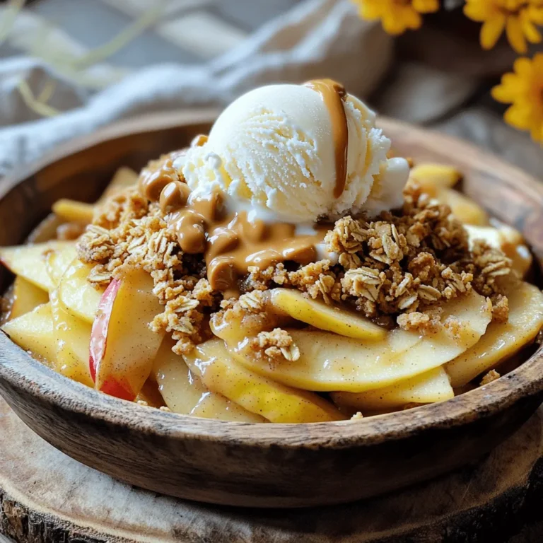 - 6 medium apples (Granny Smith or Honeycrisp) - 1 cup packed brown sugar - 1 cup rolled oats - 1 cup all-purpose flour - 1 teaspoon ground cinnamon - 1/2 teaspoon ground nutmeg - 1/4 teaspoon salt - 1/2 cup unsalted butter, melted - 1/2 cup butterscotch chips - 1/4 cup chopped pecans (optional) - Vanilla ice cream, for serving To create the perfect Slow Cooker Butterscotch Apple Crisp, we start with the main ingredients. You need six medium apples. Granny Smith or Honeycrisp work best. Peel, core, and slice them to bring out their natural sweetness. Next, you need one cup of packed brown sugar. This adds a rich, caramel flavor that pairs well with the apples. You'll also need one cup of rolled oats and one cup of all-purpose flour. These will form the base of your crumbly topping. Now, let's move to the spices. One teaspoon of ground cinnamon gives a warm, cozy taste. The 1/2 teaspoon of ground nutmeg adds depth. Don't forget the 1/4 teaspoon of salt to balance the sweetness. For the topping, melt half a cup of unsalted butter. This helps bind the topping together. You can also mix in 1/2 cup of butterscotch chips for that extra sweetness. If you love a bit of crunch, add 1/4 cup of chopped pecans. Finally, serve it warm with a scoop of vanilla ice cream. This dessert is a warm hug in a bowl! First, peel, core, and slice six medium apples. I like to use Granny Smith or Honeycrisp for a nice balance of sweet and tart. In a big bowl, toss the apple slices with 1/2 cup of brown sugar, 1 teaspoon of ground cinnamon, 1/2 teaspoon of ground nutmeg, and 1/4 teaspoon of salt. Make sure all the apples are well coated. This mixture smells amazing! Set it aside while you make the topping. In another bowl, mix the remaining 1/2 cup of brown sugar with 1 cup of rolled oats and 1 cup of all-purpose flour. This will give your topping a great texture. Pour in 1/2 cup of melted unsalted butter and stir until everything combines into a crumbly mix. For added flavor, I like to fold in 1/2 cup of butterscotch chips and 1/4 cup of chopped pecans. It adds a nice crunch. Now it’s time to layer your dish. Put the apple mixture evenly at the bottom of your slow cooker. Make sure it fills the base well. Then, spoon the crumbly topping over the apples, covering them completely. This helps the apples soak up all the flavors. Secure the lid on your slow cooker and set it to cook on low for 4 to 5 hours. You’ll know it’s ready when the apples are soft and the topping is golden brown. After cooking, let it rest for about 15 minutes. This helps the flavors meld together. Enjoy the warm, sweet aroma as you serve it! To make a great apple crisp, start with the right apples. I love using Granny Smith or Honeycrisp apples. They give a nice sweet and tart flavor. Their firm texture holds up well while cooking. You want apples that won’t turn mushy. Next, let’s talk about the topping. You should aim for a crumbly texture. Mix rolled oats, flour, and melted butter until it looks like wet sand. If you want more crunch, add butterscotch chips and chopped pecans. This mix adds layers of flavor and texture. When it comes to serving, warm apple crisp tastes best. A scoop of vanilla ice cream on top is a must. The cold ice cream melts into the warm crisp, making it extra tasty. For an extra treat, drizzle some butterscotch sauce over the ice cream. This adds a sweet touch that pairs well with the crisp's flavors. You can also sprinkle some chopped pecans on top for added crunch and a pop of flavor. Enjoy your delicious creation! {{image_4}} If you want a nut-free option, simply leave out the pecans. This keeps the dish safe for those with nut allergies. The crisp will still taste great without them. You can enjoy the same warm, gooey filling and crunchy topping. To make your apple crisp even tastier, consider adding spices. Ginger adds a warm kick, while cloves bring a sweet depth. These spices can transform the dish into something special. You can also experiment with sweeteners. Try maple syrup or honey for a unique twist. Each sweetener offers a different flavor profile, making your crisp stand out. You can also bake this crisp in the oven. Set your oven to 350°F. Spread the apple mixture in a baking dish and top it with the crumbly mix. Bake for about 40 minutes until golden brown. For a quicker method, use an Instant Pot. Layer the apples and topping, then cook on high pressure for 15 minutes. This will give you a nice, warm dessert in no time. To keep your butterscotch apple crisp fresh, store it in an airtight container. This will help the flavors stay intact. Place the container in the fridge right after it cools. The crisp will last for about 3 to 4 days in the fridge. If you want to keep it longer, consider freezing it. To reheat your apple crisp, the best method is to use an oven. Preheat the oven to 350°F (175°C). Place the crisp in an oven-safe dish. Cover it with foil to keep it moist. Heat for about 15 to 20 minutes, or until warm. For extra crunch, remove the foil for the last 5 minutes. You can also microwave it, but this may make the topping soft. Enjoy your warm treat with a scoop of vanilla ice cream. Yes, you can prep this recipe ahead. Just slice the apples and mix them with sugar and spices. Store this mix in the fridge for a day. You can also prepare the crumbly topping and keep it separate. Just layer and cook it in the slow cooker when you're ready to enjoy. To adjust the sweetness, you can change the brown sugar amount. If you prefer less sweetness, use less sugar in the apple mix. You can also swap some brown sugar with unsweetened applesauce. This keeps the flavor but cuts back on sugar. You can use many fruits in this recipe. Pears are a great choice and add a nice flavor. Peaches or berries also work well, giving a twist to your crisp. Just make sure the fruits are ripe and sweet for the best taste. Yes, you can freeze the butterscotch apple crisp. Allow it to cool completely first. Then, place it in an airtight container or freezer bag. It can last for up to three months. When ready to eat, thaw it in the fridge and reheat in the oven. In this post, we explored how to make a delicious butterscotch apple crisp. We covered the key ingredients, from fresh apples to warm spices. You learned step-by-step instructions for preparing the apples and making the crumbly topping. We also shared tips for perfecting the dish and exciting variations to try. Remember, you can mix things up based on your tastes. Enjoy serving this warm treat with ice cream. Your friends and family will love it!
