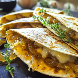 - 2 large onions, thinly sliced - 2 cups Gruyere cheese, shredded - 4 large flour tortillas - 2 tablespoons olive oil - 1 tablespoon unsalted butter - 1 teaspoon balsamic vinegar - 1 teaspoon garlic powder - Salt and freshly ground black pepper to taste - Fresh thyme leaves - Salsa or guacamole Caramelized onion Gruyere quesadillas are easy to make and so tasty. You start with onions. Thinly slice two large onions. The onions need to cook slowly until they are golden brown and sweet. Gruyere cheese adds a rich flavor and melts perfectly. You need four large flour tortillas to hold all this goodness. Now, let’s talk about the seasonings. You will need two tablespoons of olive oil and one tablespoon of unsalted butter. This mixture helps the onions caramelize nicely. Balsamic vinegar adds a touch of sweetness. Don’t forget salt and pepper to enhance the taste. A teaspoon of garlic powder adds even more flavor. For garnishes, you can use fresh thyme leaves for a pop of color and taste. You might also want to serve your quesadillas with salsa or guacamole. These extras make the dish even more fun. To start, grab a large skillet. Add two tablespoons of olive oil and one tablespoon of unsalted butter. Heat this mixture over medium heat until the butter melts. Once the oil and butter are hot, add two large, thinly sliced onions. Stir them gently to coat. Cook slowly, stirring every few minutes. This helps the onions caramelize evenly. You want to watch them closely. After about 15 to 20 minutes, they should turn golden brown and soft. Near the end, add one teaspoon of balsamic vinegar. This adds a nice sweetness. Don’t forget to sprinkle in some salt and freshly ground black pepper. Stir well to mix everything. When done, take them off the heat and set them aside. Now, it’s time to put together your quesadillas. Take a clean skillet and add a little olive oil to lightly coat the bottom. Heat this over medium heat. Grab a large flour tortilla and place it on a clean surface. Sprinkle one cup of shredded Gruyere cheese over half of the tortilla. Next, add a generous scoop of your caramelized onions on top. Don’t skimp here; the more, the better! Then, add another cup of Gruyere cheese on top of the onions. Now, carefully fold the tortilla in half. Press it down gently to avoid spills. Place the folded quesadilla in the preheated skillet. Cook it for about 3 to 4 minutes on one side. Check for a nice golden brown color. Then flip it over and cook the other side for another 3 to 4 minutes. You want the tortilla crispy and the cheese gooey. If it browns too fast, lower the heat a bit. Once cooked, remove it from the skillet. Use a sharp knife or pizza cutter to slice it into wedges. Enjoy these warm and hot! To make great caramelized onions, use medium heat. This heat allows onions to soften without burning. Stir the onions every few minutes. This helps them cook evenly. If they start to brown too fast, lower the heat. You want a rich, deep brown color for the best flavor. Add a pinch of salt early to help draw out moisture. This makes the onions sweet and soft. You can add spices to your quesadillas for extra flavor. Try a pinch of smoked paprika or a dash of cumin. Fresh herbs can also boost taste. Chopped parsley or cilantro offer fresh notes. If you want to switch cheeses, use mozzarella or sharp cheddar. Each will give a unique twist to your dish. For a nice presentation, serve quesadillas on a bright platter. Cut them into wedges for easy eating. Add a sprinkle of garlic powder on top for extra flavor. Fresh thyme leaves can add a pop of color. For dips, salsa and guacamole are perfect. They add freshness and creaminess to each bite. {{image_4}} You can mix things up by adding proteins. Try cooked chicken or beef for a hearty bite. If you prefer a vegetarian option, mushrooms or spinach work great too. Just sauté them before adding to enhance their flavor. This flexibility makes your quesadilla fun and unique. Gruyere cheese shines in this dish, but don't stop there! You can experiment with other cheeses like mozzarella or cheddar. Each cheese brings its own taste. For even more flavor, combine different cheeses. This mix adds depth and makes every bite richer. Get creative with how you serve your quesadillas. Roll them up for kids; they love the fun shape. Cut them into triangles for a classic look. You can also make quesadilla nachos! Simply slice the quesadillas and layer them on a platter. Top with salsa and guacamole for a party hit. This adds a festive touch to any gathering. To store your quesadillas in the fridge, place them in an airtight container. This keeps them fresh and tasty. You can also wrap each quesadilla in foil or plastic wrap. This method helps prevent them from drying out. Your quesadillas will stay good for about 3 to 4 days. After that, they might lose flavor and texture. When reheating, you want to keep that nice crispiness. The best way is to use a skillet. Heat it on medium and add a little oil. Place the quesadilla in the skillet for about 2 to 3 minutes on each side. This gets it warm and crispy. If you prefer a quicker method, you can use the microwave. Just be careful, as it can make the quesadilla soft. Heat it for about 30 seconds to 1 minute. You can freeze quesadillas for later. If you freeze before cooking, wrap each one in foil or plastic wrap. Place them in a freezer bag. They can last up to 2 months this way. If you want to freeze them after cooking, let them cool first. Then, wrap and place them in a bag. To thaw, take them out and let them sit in the fridge overnight. You can also use the microwave to defrost them quickly. Just remember to reheat in a skillet for that crispy finish. To caramelize onions, you need to cook them low and slow. Start by heating olive oil and butter in a skillet over medium heat. Add thinly sliced onions and stir them often. This helps them cook evenly. It usually takes about 15-20 minutes for them to turn golden brown and soft. Near the end, add a splash of balsamic vinegar and a pinch of salt and pepper. This adds a nice flavor. Remember, patience is key for sweet, rich taste. Yes, you can prepare these quesadillas ahead. Cook the caramelized onions and store them in the fridge. When ready to eat, assemble the quesadillas. You can also cook them in advance. Just store cooked quesadillas in an airtight container. When it's time to eat, reheat them in a skillet. This keeps them crispy. Make sure to reheat on low heat for even warming. Quesadillas pair well with many sides. Here are a few tasty options: - Salsa: Fresh or chunky adds a nice kick. - Guacamole: Creamy and rich, it balances the flavors. - Sour cream: A cool dip that complements the heat. - Salad: A fresh side brings crunch and color. - Chips: Tortilla chips add a fun crunch element. Feel free to mix and match these sides to find your favorite combination! To make delicious caramelized onion Gruyere quesadillas, start with fresh ingredients and seasonings. I shared tips on caramelizing onions and assembling quesadillas for the best flavors. Remember to consider optional garnishes and variations to personalize your dish. These quesadillas are easy to store and reheat, ensuring a tasty meal anytime. With just a few modifications, you can impress your family and friends. Enjoy creating this satisfying dish and feel free to get creative!