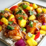 Here’s what you need for Sheet-Pan Sweet and Sour Chicken with Pineapple: - 1 pound boneless, skinless chicken thighs, cut into bite-sized pieces - 1 cup pineapple chunks (fresh or canned) - 1 large bell pepper, chopped into bite-sized pieces - 1 medium red onion, cut into wedges - 2 cloves garlic, minced - 1 tablespoon fresh ginger, grated - 1/4 cup soy sauce (low sodium is a great choice) - 1/4 cup apple cider vinegar - 1/3 cup honey - 1 tablespoon cornstarch mixed with 2 tablespoons water (this is your slurry) - 2 tablespoons vegetable oil - 1 teaspoon sesame oil - Sesame seeds for garnish - Fresh cilantro for garnish - Cooked white rice for serving Gather these ingredients to make a delicious meal. Each component adds flavor and texture. The chicken gives protein, while the pineapple adds sweetness. The bell pepper and onion add crunch and color. With the right mix, you create a delightful dish that is hard to resist. - Start your oven at 400°F (200°C). - Line your baking sheet with parchment paper. This helps with easy cleanup. - In a mixing bowl, combine soy sauce, apple cider vinegar, honey, minced garlic, grated ginger, and sesame oil. - Whisk these ingredients together until the mixture is smooth. This marinade packs flavor. - Take your chicken thighs and cut them into bite-sized pieces. - Coat the chicken pieces in half of the marinade. - Let them marinate for at least 15 minutes. This step makes the chicken juicy. - In another bowl, combine pineapple chunks, chopped bell pepper, and red onion. - Pour the remaining marinade over the vegetables. Toss everything gently until coated. - Distribute the marinated chicken on one side of the baking sheet. - On the other side, carefully arrange the marinated vegetables and pineapple. This keeps them separate while cooking. - Put the sheet pan in the preheated oven. - Bake for 20-25 minutes. Stir halfway through for even cooking. - When there are 5 minutes left, drizzle the cornstarch slurry over everything. This thickens the sauce. - After baking, take the sheet pan out of the oven. - Let it rest for a few minutes before serving. - Plate the sweet and sour chicken over cooked white rice. - Garnish with sesame seeds and fresh cilantro for a nice touch. Enjoy the tropical flavors! - Marinate the chicken for at least 15 minutes. This time helps the chicken soak up flavors. - Make sure each piece is evenly coated. This ensures all the chicken tastes great. - Stir the vegetables halfway through cooking. This helps them cook evenly and brown nicely. - Keep an eye on the chicken cooking times. It should reach an internal temperature of 165°F. - Serve the dish in deep bowls for a nice look. Arrange the chicken and veggies over the rice. - Add sesame seeds and fresh cilantro on top. This adds color and a pop of flavor. {{image_4}} You can switch the chicken for tofu or shrimp. - Tofu: Use firm tofu. Cut it into cubes. Bake for about 25-30 minutes. This gives it a nice crisp. - Shrimp: Use peeled and deveined shrimp. They cook faster. Bake for just 10-15 minutes. Watch them closely to avoid overcooking. These options keep the dish tasty. Feel free to add different veggies. Zucchini and broccoli work great. - Zucchini: Slice it into rounds. It cooks quickly and adds a nice texture. - Broccoli: Cut it into small florets. It adds a crunchy bite. Changing the veggies can alter the flavor too. For a sweeter taste, use carrots. For a spicy kick, jalapeños are a great choice. You can easily tweak the sauce for more flavor. - Sweetness: If you love it sweeter, add more honey. For less sweetness, cut back on honey. - Spice: Add red pepper flakes for heat. - Vinegars: Try rice vinegar for a milder taste. You can also use balsamic for a richer flavor. These adjustments let you make the dish your own. You can store leftover sheet-pan sweet and sour chicken in the fridge for up to four days. For best results, place it in an airtight container. This keeps the chicken juicy and the veggies fresh. Make sure to let the dish cool down before sealing it. Yes, you can freeze this dish! It’s a great way to save extra servings. To freeze, let it cool completely. Then, place it in a freezer-safe container or a zip-top bag. Squeeze out as much air as possible to avoid freezer burn. You can freeze it for up to three months. To reheat, let it thaw in the fridge overnight. This helps keep the texture nice. For reheating, the oven works best. Preheat your oven to 350°F (175°C). Place the chicken and veggies on a baking sheet and cover with foil. Heat for about 15-20 minutes. This method helps keep the chicken tender. You can also use the microwave. Just cover the dish with a microwave-safe lid. Heat in short bursts, stirring in between to ensure even warming. Enjoy your tasty leftovers! Yes, you can use chicken breast. Chicken thighs offer a richer flavor and juiciness. They stay tender during cooking. Breast meat is leaner and can dry out. If you use breasts, watch the cooking time closely. Aim for 20 minutes to keep them moist. Yes, you can prep this dish in advance. Marinate the chicken the night before for better flavor. Chop the veggies and store them separately. You can also cook the dish a day ahead. Just reheat it in the oven or microwave. This saves time on busy nights. I recommend white rice for a classic pairing. Jasmine rice adds a nice aroma. Brown rice is a healthy option with more fiber. If you want something different, try coconut rice. It complements the tropical flavors well. This recipe is not gluten-free due to soy sauce. You can use tamari or coconut aminos as substitutes. Both are gluten-free and will still add great flavor. Check labels to ensure all ingredients meet your needs. Enjoy a delicious meal without the gluten! In this post, we covered a delicious recipe featuring chicken, pineapple, and colorful veggies. You learned how to marinate the chicken and bake everything to perfection. Don’t forget to try out variations and storage tips to make meals easier. Cooking can be fun and creative, so feel free to explore flavors that excite you. Enjoy your tasty dish with rice and garnishes for a wonderful finish!