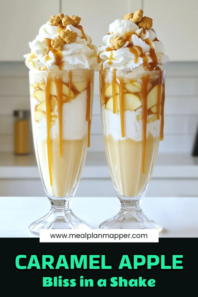 Indulge in the ultimate Caramel Apple Bliss Milkshake that’s perfect for any dessert lover! This creamy and delicious treat combines vanilla ice cream, sweet apples, and luscious caramel for a flavor explosion. Ready in just 10 minutes, it's topped with whipped cream and optional crushed graham crackers for extra crunch. Don’t miss out on this delightful recipe—click through to discover how easy it is to make your own! #CaramelAppleMilkshake #MilkshakeRecipes #DessertLovers #RecipeInspo