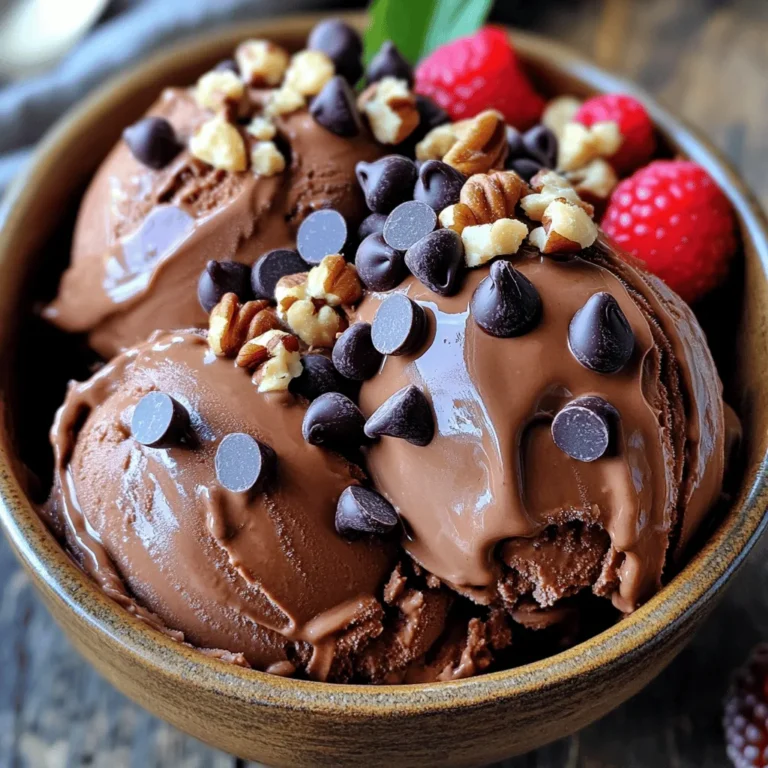 - 2 cups cottage cheese (low-fat or regular) - 1/4 cup unsweetened cocoa powder - 1/4 cup honey or maple syrup (adjust for sweetness) - 1/2 teaspoon vanilla extract - 1/2 cup milk (dairy or plant-based) - A pinch of salt These ingredients are key for a rich, creamy ice cream. Cottage cheese gives protein and a smooth texture. Cocoa powder adds that deep chocolate flavor you crave. Sweeteners like honey or maple syrup bring balance to the chocolate. Vanilla enhances the taste, while milk gives a creamy base. The pinch of salt rounds out the flavors perfectly. - Dark chocolate chips - Chopped nuts - Fresh berries Toppings take this dessert to the next level. Dark chocolate chips add richness and crunch. Nuts give a tasty and satisfying texture. Fresh berries add a burst of color and flavor. You can mix and match, so get creative! - Agave syrup - Stevia - Coconut sugar If you want to change the sweetness, try different options. Agave syrup is a great choice for a lower glycemic index. Stevia is a zero-calorie option if you want to cut calories. Coconut sugar offers a more caramel-like taste. Adjust the amount based on your sweetness level. Always taste to find your perfect balance! To start, take 2 cups of cottage cheese and put it in a blender. You can use low-fat or regular cottage cheese based on your taste. Next, add 1/4 cup of unsweetened cocoa powder for that rich chocolate flavor. Then, pour in 1/4 cup of honey or maple syrup. Adjust this amount if you like your ice cream sweeter. Now, add 1/2 teaspoon of vanilla extract. This will enhance the chocolate taste. Pour in 1/2 cup of milk. You can choose dairy or a plant-based milk. Finally, sprinkle in a pinch of salt. This helps to bring out all the flavors. Blend everything on high until it's smooth and creamy. Don't forget to stop and scrape down the sides for an even mix. Once blended, taste the mixture. If you want a stronger chocolate taste, stir in an extra tablespoon of cocoa powder. After you’re happy with the flavor, transfer the mixture to an airtight container. Make sure it is sealed tightly to keep the ice cream fresh. Place the container in the freezer for about 2-3 hours. This first freeze helps to set the ice cream. After the initial freeze, take the container out. Use a fork to stir the mixture. This step breaks up any ice crystals, making your ice cream creamier. Then, return it to the freezer for another 2-3 hours, or until it reaches your desired consistency. Before you serve, let the ice cream sit at room temperature for about 5 minutes. This softens it slightly, making it easier to scoop. For serving, use colorful bowls to make it look great. You can also add toppings like dark chocolate chips, chopped nuts, or fresh berries. These add flavor and texture, making your dessert more fun! To make your ice cream even better, try these tips. First, use good-quality cocoa powder. This choice boosts the chocolate taste. You can add a bit more vanilla extract for a richer flavor. If you want a creamier texture, blend longer. Make sure everything is smooth before freezing. Stir the mixture after the first freeze. This breaks ice crystals and improves texture. Avoid using too much sweetener. It can make the ice cream too sweet and hard. Also, don’t skip the salt. It helps balance the flavors. If you forget to stir while it freezes, the ice cream can become icy. Lastly, don’t rush the freezing time. Let it sit long enough for the best results. Serve your ice cream in colorful bowls. This adds fun to your dessert. You can top it with dark chocolate chips for crunch. Fresh berries add color and taste. Chopped nuts give a nice texture. A sprig of mint can make it look fancy. Enjoy your tasty treat! {{image_4}} To make this ice cream dairy-free, swap the cottage cheese for silken tofu. Silken tofu blends well and gives a creamy texture. Use almond milk or coconut milk instead of regular milk. For sweetener, maple syrup works great. You can enjoy a tasty vegan treat that packs protein while being kind to your diet. Want a richer chocolate flavor? Add an extra tablespoon of cocoa powder when blending. You can also mix in chocolate protein powder for added nutrition. For a fun twist, try adding a touch of espresso powder. It enhances the chocolate and gives a unique taste. Fruits and nut butters can elevate your ice cream. Add ripe bananas or frozen cherries during blending for natural sweetness. A scoop of almond or peanut butter adds creaminess and flavor. You can even mix in some chopped nuts for crunch. These additions make the ice cream fun and full of flavor. Store any leftover ice cream in an airtight container. Make sure it is sealed well. This keeps out air and prevents freezer burn. You can also cover the top with plastic wrap for extra protection. If you follow these steps, your ice cream will stay fresh longer. When freezing the ice cream, wait until it is fully set. This usually takes about 4-6 hours. If you want a creamier texture, stir it every few hours. To thaw, take it out of the freezer and let it sit for about 5 minutes. This makes it easier to scoop. Avoid using a microwave to thaw, as it can change the texture. Your high-protein chocolate cottage cheese ice cream can last for about 1 month in the freezer. However, it is best to eat it within 2 weeks for the best flavor and texture. Over time, ice crystals may form, affecting the creaminess. Always check for any off smells or changes in color before serving. Yes, you can use flavored cottage cheese. Flavored options can add extra taste. However, be careful with added sugars or strong flavors. Choose flavors that pair well with chocolate, like vanilla or even strawberry. Always taste the mix to check if the flavors fit your liking. To cut calories, swap honey or maple syrup for a sugar-free sweetener. You can also use low-fat cottage cheese instead of regular. If you prefer, reduce the amount of cocoa powder. This change keeps the chocolate taste but lowers calories. Cottage cheese is rich in protein, making this ice cream a filling treat. It has calcium, which is good for bones. Using it in ice cream means you get a sweet dessert that helps you feel full longer. It also has fewer carbs than regular ice cream. Yes, you can use an ice cream maker! After blending the ingredients, pour the mix into your machine. Follow the maker’s instructions for freezing time. This method may give you a creamier texture, as it churns the mix as it freezes. Enjoy your homemade ice cream! This blog post covered how to make high-protein chocolate cottage cheese ice cream. We talked about main ingredients, optional toppings, and variations for sweeteners. I shared step-by-step instructions to blend, freeze, and achieve the perfect texture. You also learned tips to enhance flavor and avoid common mistakes. Exploring dairy-free and vegan options broadened your choices. Lastly, we discussed storing the ice cream for the best taste and freshness. Now, you can enjoy a delicious treat without sacrificing health. Dive in and make this ice cream your own!