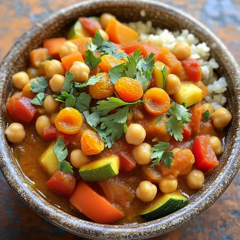 - 2 cups cooked chickpeas (or 1 can, drained and rinsed) - 1 medium onion, finely chopped - 2 cloves garlic, minced - 1 large carrot, diced - 1 red bell pepper, diced - 1 zucchini, diced - 1 can (14 oz) diced tomatoes - 2 cups vegetable broth - 1 tablespoon olive oil - 2 teaspoons ground cumin - 1 teaspoon ground coriander - 1 teaspoon smoked paprika - 1 teaspoon turmeric - 1/2 teaspoon cinnamon - Salt and pepper to taste - 1/4 cup dried apricots, chopped - Fresh cilantro or parsley for garnish - Cooked couscous or quinoa for serving (optional) When you gather your ingredients, think about the flavors you want. The chickpeas are the star of this stew. They add protein and a nice texture. Use cooked chickpeas for ease. Canned works too; just rinse them well. Fresh veggies bring life to the dish. The onion and garlic give it a strong base. Carrots and bell peppers add sweetness, while zucchini adds a nice crunch. Spices are vital. Cumin and coriander create warmth. Smoked paprika adds depth, while turmeric and cinnamon give it an exotic twist. Don't forget salt and pepper to balance everything. Liquid helps cook the stew. Vegetable broth is perfect, while diced tomatoes add more flavor. If you want a touch of sweetness, toss in chopped dried apricots. They blend beautifully with the spices. For a finishing touch, fresh herbs like cilantro or parsley add brightness. Serve the stew over couscous or quinoa for a filling meal. This blend of ingredients makes the Moroccan chickpea stew a savory delight. Start by heating 1 tablespoon of olive oil in a medium skillet over medium heat. Add 1 medium onion, finely chopped, and 2 cloves of minced garlic. Sauté these for about 3-5 minutes until the onion softens and turns translucent. Once done, transfer this mixture to your slow cooker. This adds a nice depth to the stew. Next, you will add the main ingredients into the slow cooker. Incorporate 2 cups of cooked chickpeas or 1 can, drained and rinsed. Then, toss in 1 large diced carrot, 1 diced red bell pepper, and 1 diced zucchini. Don't forget to add 1 can of diced tomatoes with their juices and 2 cups of vegetable broth. Stir everything together to mix well. Now, it’s time to add flavor. In a small bowl, combine the spices: 2 teaspoons of ground cumin, 1 teaspoon of ground coriander, 1 teaspoon of smoked paprika, 1 teaspoon of turmeric, and 1/2 teaspoon of cinnamon. Add salt and pepper to taste. Mix this spice blend well, then stir it into the slow cooker along with the vegetables and chickpeas. For a touch of sweetness, add 1/4 cup of chopped dried apricots. This will balance the spices and bring a unique flavor to the stew. Make sure everything is evenly mixed. Now, cover your slow cooker. You have two options for cooking: you can set it to low heat for 6-8 hours or high heat for 3-4 hours. If you choose low heat, it allows the flavors to meld beautifully. If you're in a hurry, high heat works well too. Check the stew for readiness. It is ready when the vegetables are tender, and the flavors are combined. Before serving, taste the stew and adjust the seasoning as needed. Serve your Moroccan chickpea stew hot, garnished with fresh cilantro or parsley. For a complete meal, ladle the stew over cooked couscous or quinoa, adding a delightful texture to your dish. To boost flavor, you can add extra spices. Try a pinch of cayenne for heat. You can also sprinkle in some ground ginger for warmth. Always taste your stew before serving. Adjust the salt and pepper to your liking. Ensure even cooking by chopping vegetables into similar sizes. This way, they cook at the same rate. I recommend using the low setting for 6-8 hours. If you are in a rush, you can use the high setting for 3-4 hours. Just check that the veggies are tender before serving. {{image_4}} You can change the chickpeas to other legumes. Try lentils or kidney beans for a twist. Each legume brings its own flavor and texture. This keeps the stew exciting and fresh. Adding seasonal vegetables is another great way to mix things up. In spring, toss in asparagus or peas. In winter, use root veggies like sweet potatoes or parsnips. Each season offers new tastes to enjoy. To add sweetness, consider using honey or maple syrup. This balances the spices well. If you like heat, add red pepper flakes or fresh chili. These options can make your stew more exciting. Different herbs can lift your stew's flavor, too. Instead of cilantro, try parsley or mint for a fresh twist. Each herb adds a unique touch. Experiment to find your favorite combination! To keep your Moroccan chickpea stew fresh, follow these tips: - Refrigeration: Cool the stew to room temperature. Place it in an airtight container. Store it in the fridge for up to 4 days. - Freezing: For long-term storage, freeze the stew in a freezer-safe container. Use it within 3 months for the best taste. Leave space at the top to allow for expansion. When it’s time to enjoy the stew again, here’s how: - Methods: Reheat the stew on the stove over low heat. Stir it often to warm evenly. You can also use the microwave in short bursts, stirring in between. - Texture and Flavor: To keep the stew’s texture, add a splash of vegetable broth if it seems thick. Taste it again and add more seasoning if needed. You can enjoy this stew with various sides. Here are some tasty options: - Couscous - Quinoa - Rice - Fresh pita bread - A simple green salad These sides add great texture and flavor to your meal. Yes, this stew is vegan-friendly. All the ingredients are plant-based. You can use canned chickpeas or cook them yourself. The vegetable broth and spices keep it flavorful and hearty. This dish fits well in a vegan diet. Cooking times depend on your slow cooker settings. On low heat, it takes about 6-8 hours. If you choose high heat, it cooks in 3-4 hours. The stew is ready when the veggies are tender and the flavors mix well. This blog post covered how to make a delicious Moroccan chickpea stew. We discussed key ingredients like chickpeas, fresh veggies, and spices. I provided step-by-step instructions for cooking in a slow cooker, along with tips to enhance flavor. You can swap ingredients or adjust seasonings to suit your taste. Finally, I shared storage tips to help keep your stew fresh. With these simple steps, you can enjoy a tasty meal that is easy to make.