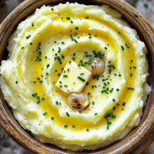 - 2 pounds Yukon Gold potatoes, peeled and cut into uniform chunks - 1 whole head of garlic - 1/2 cup unsalted butter, softened to room temperature - 1 cup heavy cream - 1/2 cup sour cream Yukon Gold potatoes shine in this dish. They are creamy and hold flavor well. Their natural sweetness pairs perfectly with roasted garlic. I love using a whole head of garlic for a rich taste. Roasting it brings out its sweet, mellow tones. The butter, heavy cream, and sour cream add the right creaminess. - Salt - Freshly ground black pepper Seasoning is key. Salt enhances the taste of the potatoes and garlic. Freshly ground black pepper adds warmth and depth. Adjust these to suit your palate, ensuring a balanced flavor. - Fresh chives Fresh chives are a delightful touch. They add a pop of color and a mild onion flavor. Sprinkle them on top right before serving. This simple step elevates the dish’s appearance and taste. - Preheat the oven: Set your oven to 400°F (200°C). This will help roast the garlic evenly. - Roast garlic head: Cut off the top of the garlic bulb. Wrap it in foil. Place it in the oven for 30-35 minutes. The cloves should be soft and smell amazing. - Boil the Yukon Gold potatoes: In a large pot, put the peeled and cut potatoes. Cover them with water and add salt. Boil over medium-high heat for 15-20 minutes. Test with a fork; they should be tender. - Drain and keep warm: Once cooked, drain the potatoes. Return them to the pot to stay warm while you finish. - Combine garlic and potatoes: When the garlic cools a bit, squeeze the soft cloves into the pot with the potatoes. Discard the skins. - Add butter, cream, and sour cream: Mix in the softened butter, heavy cream, and sour cream. - Mash until smooth: Use a potato masher or hand mixer. Mash until creamy. Adjust cream for your desired texture. Season with salt and pepper for flavor. Now, you have a bowl of roasted garlic mashed potatoes that is creamy and full of taste! To make your mashed potatoes creamy, adjust the cream amount. Start with one cup, then add more if needed. Use a potato masher for a rustic texture or a hand mixer for smooth results. Each tool gives a different feel to the dish. Perfect seasoning makes a big difference. Use salt and freshly ground black pepper to enhance taste. You can also add fresh herbs or spices. Chives, rosemary, or thyme can elevate flavors and add freshness. Roasted garlic mashed potatoes pair well with many proteins. Try them with grilled chicken, beef, or roasted vegetables. For a nice touch, serve them in a bright bowl. A sprinkle of chives on top adds color and flavor. {{image_4}} You can make roasted garlic mashed potatoes even better with cheese. Try adding cream cheese for a rich and tangy taste. Just mix in about 1/2 cup after mashing. It will give your potatoes a creamy texture. Another great option is Parmesan cheese. Mix in 1/2 cup of grated Parmesan for a nutty flavor. This cheese melts well and adds depth to the dish. Fresh herbs can elevate your mashed potatoes. Adding rosemary gives a woodsy taste that pairs well with garlic. Chop about 1 tablespoon of fresh rosemary and mix it in after mashing. Another option is thyme. It has a light, floral flavor that brightens the dish. Use around 1 tablespoon of fresh thyme for a delightful twist. You don’t have to stick to Yukon Gold potatoes. Red potatoes make a great choice too. They have a waxy texture that keeps them creamy when mashed. For a sweeter flavor, consider sweet potatoes. They add a lovely orange hue and a hint of sweetness. Just substitute the same amount of sweet potatoes for the Yukon Gold. To store your leftovers, place the mashed potatoes in an airtight container. Let them cool to room temperature before sealing. Store in the fridge for up to three days. When reheating, use a saucepan on low heat. Stir occasionally to warm through evenly. You can also use a microwave, but heat in short bursts to avoid drying them out. For freezing, scoop the mashed potatoes into freezer-safe bags or containers. Remove as much air as possible to prevent freezer burn. Label and date each container. They can last up to three months in the freezer. To thaw, move them to the fridge overnight. Reheat in a pot, adding a splash of cream or milk for creaminess. Stir frequently to ensure even heating. Roasted garlic mashed potatoes last about 3-5 days in the fridge. Store them in an airtight container. If you notice any changes in smell or texture, it’s best to toss them. Yes, you can use other potatoes. Yukon Gold gives a creamy texture, but red or russet potatoes work too. Each type will change the flavor and texture slightly. Experiment to find your favorite! Absolutely! For a dairy-free version, replace butter with olive oil and use plant-based cream. Many options exist like cashew cream or coconut cream. They will add unique flavors to your mashed potatoes. Roasted garlic mashed potatoes pair well with many dishes. Try them with grilled chicken, beef, or roasted vegetables. They also enhance a rich stew or a savory pork chop. The creamy texture complements many meals! Roasted garlic mashed potatoes are a rich and tasty dish. We explored key ingredients like Yukon Gold potatoes, garlic, butter, and cream. You learned how to prepare, cook, and mix for that perfect texture. Remember to customize with herbs, cheese, or other potatoes for variety. Store leftovers properly to enjoy later. Follow these steps and tips to impress everyone at your next meal. Enjoy creating this delightful dish and making it your own!