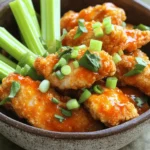 - 1 lb chicken tenderloins - 1 cup buttermilk - Salt (to taste) - Black pepper (to taste) For this recipe, I use chicken tenderloins. They are juicy and cook quickly. Marinating in buttermilk makes them tender and flavorful. I add a pinch of salt and black pepper to enhance the flavors. You can marinate the chicken for 30 minutes or let it sit for up to 2 hours for a deeper taste. - 1 cup all-purpose flour - 1 teaspoon garlic powder - 1 teaspoon onion powder - 1 teaspoon smoked paprika - 1/2 teaspoon salt - 1/2 teaspoon black pepper The breading adds a crispy crunch. I mix flour with garlic powder, onion powder, smoked paprika, salt, and black pepper. This blend gives the chicken a nice flavor. Be sure to cover all sides of the chicken when coating it. - 1/2 cup buffalo hot sauce - 2 tablespoons unsalted butter, melted The buffalo sauce is where the magic happens! I combine buffalo hot sauce with melted butter. This mix creates a rich and spicy sauce. After cooking the chicken, I toss it in this sauce for a delicious finish. It's the perfect kick for those who love bold flavors! To start, grab a large bowl. Pour in 1 cup of buttermilk. Add a pinch of salt and black pepper. The salt helps to flavor the chicken. The buttermilk makes it tender and juicy. Next, add the chicken tenderloins to the bowl. Make sure each piece is fully coated in the buttermilk. Cover the bowl with plastic wrap. Place it in the fridge for at least 30 minutes. You can leave it for up to 2 hours for more flavor. While the chicken soaks, it’s time to make the breading. Take a shallow dish. Whisk together 1 cup of all-purpose flour, 1 teaspoon of garlic powder, 1 teaspoon of onion powder, 1 teaspoon of smoked paprika, 1/2 teaspoon of salt, and 1/2 teaspoon of black pepper. Mix this well. This blend will give your chicken a crispy and tasty outer layer. Once the chicken has marinated, take it out of the bowl. Let the extra buttermilk drip off. Now, dredge each tenderloin in the flour mix. Make sure each piece is evenly coated. Preheat your air fryer to 400°F (200°C) for about 5 minutes. Place the breaded chicken in a single layer in the basket. Avoid crowding the chicken; it needs space to cook evenly. Lightly spray the chicken with cooking oil. Cook for 10-12 minutes, flipping halfway through. The tenders should be golden brown, and the inside must reach 165°F (75°C). While the chicken cooks, mix 1/2 cup of buffalo hot sauce with 2 tablespoons of melted unsalted butter in a bowl. Stir this well to blend it. Once the chicken is cooked, transfer it to a bowl and pour the buffalo sauce over it. Toss gently to coat each piece. If you want extra crispiness, put the chicken back in the air fryer for 2-3 more minutes. Enjoy your crispy and flavorful buffalo chicken tenders! To get that perfect crisp, follow a few key steps. First, make sure your air fryer is preheated to 400°F (200°C). This helps the chicken cook evenly. Second, don’t skip the cooking spray. A light coat of oil on the chicken helps the breading crisp up nicely. Lastly, flip the chicken halfway through cooking to ensure both sides get that golden crunch. Marinating the chicken is crucial for flavor and tenderness. I suggest a minimum of 30 minutes, but if you can, go for 1 to 2 hours. The longer the chicken sits in the buttermilk, the more flavor it absorbs. Just remember, don’t marinate too long, or the chicken may become too soft. Serve your buffalo chicken tenders hot and crispy. Garnish with chopped green onions for a pop of color. Pair them with crunchy celery sticks for a refreshing bite. For dipping, ranch or blue cheese dressing works great. You can also serve these tenders with a side of fries or a fresh salad for a complete meal. Enjoy! {{image_4}} You can make a lighter buffalo sauce using Greek yogurt. Mix 1/2 cup of Greek yogurt with 1/4 cup of your favorite hot sauce. This swap cuts calories while still giving you that spicy kick. You can also use a blend of hot sauce and apple cider vinegar for a tangy twist. Want to spice things up? Add some garlic powder or cayenne pepper to your breading mix. These flavors will enhance the taste of your chicken tenders. You can also mix in other spices, like cumin or chili powder, for a new flavor profile. If you enjoy extra heat, try using a spicier hot sauce. - Gluten-Free or Low-Carb Modifications If you're gluten-free, swap all-purpose flour for almond flour or a gluten-free breading mix. This change keeps the dish tasty without gluten. For low-carb options, use crushed pork rinds instead of flour. This adds crunch and fits a keto diet perfectly. To keep your buffalo chicken tenders fresh, place them in an airtight container. Make sure they are completely cool before sealing. Store in the fridge for up to three days. If you don't plan to eat them soon, freezing is a great option. For the best texture, reheat your chicken tenders in the air fryer. Set it to 350°F (175°C) for about 5-7 minutes. This method helps restore the crispiness. You can also use an oven at the same temperature for about 10 minutes. Avoid using the microwave, as it can make them soggy. You can freeze buffalo chicken tenders for up to three months. First, let them cool completely. Then, place them in a freezer bag, removing as much air as possible. When you’re ready to eat, thaw them in the fridge overnight before reheating. This will help maintain their flavor and texture. Yes, you can use chicken breasts. They will work well. Just cut them into strips. This will help them cook evenly. Keep in mind, chicken breasts may need a bit longer to cook. Ensure each piece is about the same size for best results. The best way to check is with a meat thermometer. Insert it into the thickest part of the chicken. The temperature should read at least 165°F (75°C). If you don’t have a thermometer, you can cut into a piece. The meat should be white, not pink. Juices should run clear. The spice level can vary. This recipe uses buffalo hot sauce, which is medium spicy. If you like it milder, use less sauce. You can also mix in some butter to tone it down. For a spicier kick, add more hot sauce. Always adjust to your taste! This blog shows you how to make tasty buffalo chicken tenders. We covered the essential ingredients like chicken, the marinade, and breading. Then, I shared step-by-step instructions for marinating, breading, and air frying. You also learned tips for crunchiness and marinating time. We explored variations, including healthier options. Lastly, I provided tips for storing and reheating leftovers. Enjoy these delicious tenders at your next meal or party. With these easy steps, you'll impress everyone with your cooking skills. Make sure to try different flavors and have fun!