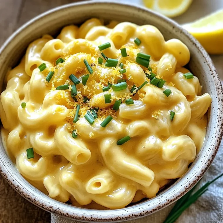 - 8 oz elbow pasta - 1 cup raw cashews, soaked in water for at least 4 hours or overnight - 1 cup unsweetened almond milk - 1/4 cup nutritional yeast - 2 tablespoons freshly squeezed lemon juice - 1 tablespoon extra virgin olive oil - 1 teaspoon garlic powder - 1/2 teaspoon onion powder - 1/2 teaspoon smoked paprika - Salt and black pepper, to taste - Optional: Fresh chives or parsley, finely chopped, for garnish Making vegan mac and cheese starts with the right ingredients. First, you need elbow pasta. It gives the dish its classic shape. If you want a gluten-free option, pick gluten-free elbow pasta. Next, raw cashews are key to our creamy sauce. Soak them for at least four hours. This makes them soft and easy to blend. You’ll also need unsweetened almond milk. It gives the sauce a smooth texture. Nutritional yeast adds a cheesy flavor. Use a quarter cup for the best taste. Fresh lemon juice brightens the dish and gives a zesty kick. Olive oil helps blend the sauce and adds richness. Garlic powder and onion powder give depth to the flavor. Smoked paprika adds a hint of smokiness. Finally, season with salt and black pepper to taste. For a nice touch, consider garnishing with fresh chives or parsley. They add color and freshness. With these ingredients, you will create a creamy and delicious vegan mac and cheese that everyone will enjoy. {{ingredient_image_2}} - Start by bringing a large pot of salted water to a boil. - Add the elbow pasta to the boiling water. Cook for about 8-10 minutes. You want the pasta to be al dente. - Once cooked, drain the pasta. Set it aside while you make the sauce. - First, prepare your soaked cashews. You should soak them in water for at least 4 hours. - In a high-speed blender, combine the soaked cashews with 1 cup of almond milk. - Add 1/4 cup of nutritional yeast, 2 tablespoons of lemon juice, and 1 tablespoon of olive oil. - Next, sprinkle in 1 teaspoon of garlic powder, 1/2 teaspoon of onion powder, and 1/2 teaspoon of smoked paprika. - Blend on high until the mixture is smooth and creamy. If it’s too thick, add more almond milk. - Return the drained pasta to the same pot you used before. - Pour the creamy cashew sauce over the pasta. Use a spatula to mix well. - Heat the pot over low heat. Stir constantly for about 2-3 minutes. This warms everything through. - Taste your dish and adjust the seasoning. Add more salt, pepper, or lemon juice if needed. Soaking cashews is key for a smooth sauce. Soak them for at least four hours. This helps them blend well, creating a creamy texture. If your sauce is too thick, simply add more almond milk. Start with a little, then mix until you reach the right thickness. A high-speed blender makes this task easy. It blends the cashews and liquids into a silky sauce. Nutritional yeast plays a big role in making this dish cheesy. It adds a nutty and savory taste. You can also use spices like garlic powder and smoked paprika for extra flavor. Adjust these spices to fit your taste. A pinch of salt and pepper can also bring out the best in your sauce. Serve your vegan mac and cheese in a nice bowl for visual appeal. A sprinkle of nutritional yeast on top adds a nice touch. Fresh herbs like chives or parsley make it look bright and inviting. You can even add lemon wedges on the side. They give a zesty kick for those who want it. Pro Tips Soak Cashews Properly: Ensure you soak the cashews for at least 4 hours or overnight to achieve a smooth and creamy sauce. Adjust Consistency: If the sauce is too thick, gradually add more almond milk until you reach your desired creaminess. Season to Taste: Taste the sauce before serving and adjust the seasoning with salt, pepper, or more lemon juice as needed for enhanced flavor. Garnish for Flair: Don't skip the fresh herbs! Garnishing with chives or parsley adds color and freshness to your dish. {{image_4}} You can easily make this dish gluten-free. Just swap regular elbow pasta for gluten-free pasta. There are many great options, like brown rice or quinoa pasta. These alternatives cook well and taste great. Always check the package for cooking times. Some gluten-free pastas may cook faster or slower. If you want to skip nuts, use sunflower seeds instead of cashews. Soak the seeds in water for a few hours to soften them. Blend the seeds with almond milk and the other sauce ingredients. This will keep the sauce creamy and delicious without nuts. Adding veggies or proteins can make your mac and cheese even better. Try mixing in steamed broccoli, peas, or spinach. For proteins, consider adding cooked lentils or chickpeas. You can also play with spices to change the flavor. Try adding a pinch of cayenne for heat or some Italian herbs for freshness. Experimenting with flavors makes this dish your own! Store your vegan mac and cheese in an airtight container. This helps keep it fresh. Let it cool completely before sealing. Refrigerate your leftovers within two hours to stay safe. You can enjoy it for up to four days. For best results, use glass or BPA-free plastic containers. To reheat, warm your mac and cheese on the stove. Use low heat and stir often. This keeps it creamy without burning. If it seems thick, add a splash of almond milk. You can also microwave it in short bursts. Stir in between to warm it evenly. Enjoy your creamy vegan mac and cheese just like fresh! Yes, you can freeze vegan mac and cheese. To freeze, let it cool completely. Then, place it in an airtight container or freezer bag. Make sure to remove as much air as possible. It will stay fresh for about 2 to 3 months. When you are ready to eat, thaw it in the fridge overnight. Reheat on the stove over low heat. Add a splash of almond milk to bring back its creaminess. If you need a substitute for nutritional yeast, try these options: - Miso paste: Adds a rich umami flavor. Use it sparingly as it is salty. - Cheese powder: Great for a cheesy taste. Look for vegan options. - Ground sunflower seeds: They give a nutty flavor and can thicken sauces. These alternatives will change the flavor slightly but still give a nice taste. To add some heat to your vegan mac and cheese, try these ideas: - Cayenne pepper: Start with a pinch and adjust to your taste. - Red pepper flakes: Sprinkle them into the sauce for a nice kick. - Hot sauce: Add a few drops while mixing the sauce. This gives a flavor boost too. Experiment with these spices to find the heat level that works best for you! This recipe for vegan mac and cheese has all you need. You learned about the tasty ingredients, how to cook the pasta, and blend a smooth sauce. Tips helped you get the right texture and flavors. You also discovered ways to make it suit your needs, like gluten-free options. Storing and reheating your leftovers is easy, too. I hope you enjoy making this dish. It's simple, fun, and delicious!