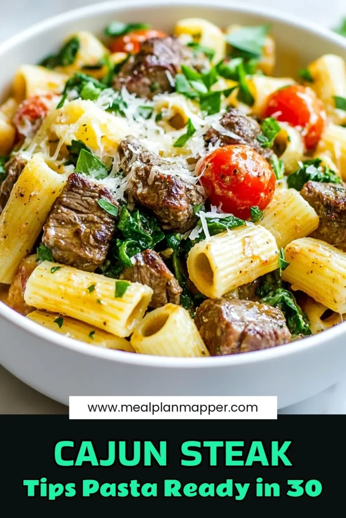 Savor the bold flavors of this Cajun steak tips recipe featuring tender steak and creamy rigatoni pasta with steak. This easy and delicious Cajun rigatoni recipe is perfect for quick steak dinner ideas, ready in just 30 minutes! Combine steak tips, rigatoni, and fresh ingredients for a creamy Cajun pasta dish that’s sure to impress. Try it tonight and elevate your dinner game! Save this recipe for later! #CajunSteak #RigatoniPasta #QuickDinner #PastaRecipe