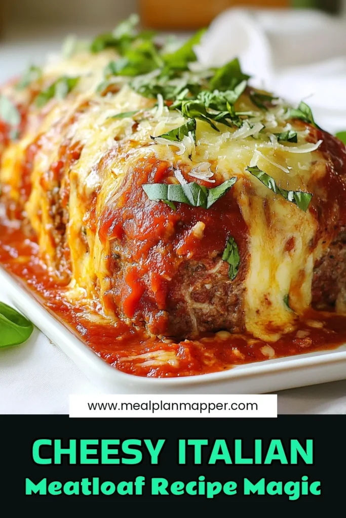 Indulge in this delicious Cheesy Italian Stuffed Meatloaf, a perfect blend of ground beef and pork meatloaf that's sure to impress! This Italian meatloaf recipe features a gooey mozzarella stuffed center, topped with a homemade marinara sauce for added flavor. Ideal for family dinners, this dish is hearty and satisfying. Try this recipe for yourself and elevate your dinner game! Save this post for your next cooking adventure! #ItalianMeatloaf #CheesyStuffedMeatloaf #MeatloafRecipe #HomemadeMarinara