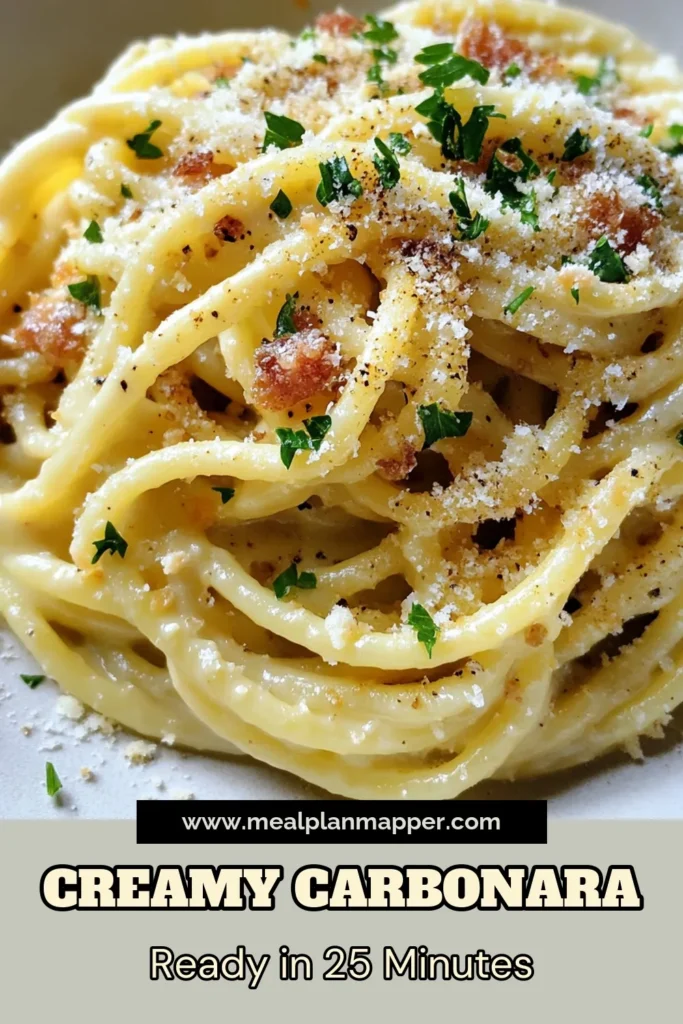 Indulge in this classic spaghetti carbonara recipe that brings an authentic taste of Italy to your kitchen. This creamy pasta carbonara is not only delicious but also an easy carbonara with cream that you can whip up in just 25 minutes. Featuring crispy pancetta, rich egg mixture, and savory Parmesan, this pancetta carbonara dish will impress family and friends. Save this recipe for a delightful dinner! #SpaghettiCarbonara #CreamyPasta #EasyCarbonara #PastaRecipe