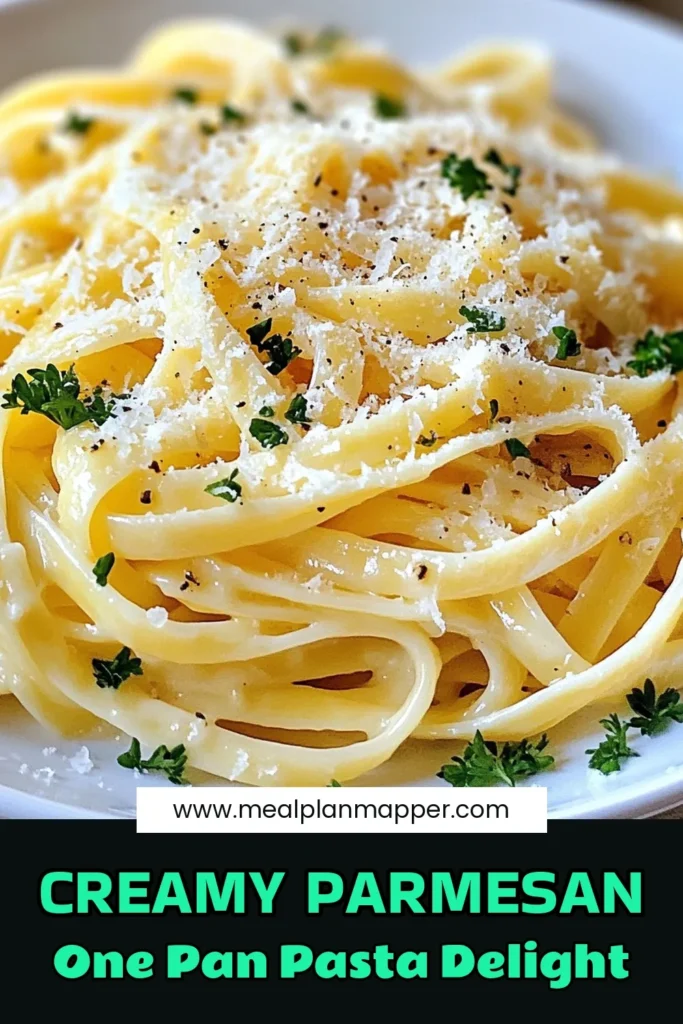 Indulge in this delicious One-Pan Butter Parmesan Pasta that's perfect for busy weeknights! This Easy Pasta Recipe combines creamy Parmesan fettuccine with garlic and rich butter, all cooked in one pan for effortless cleanup. Enjoy this Quick Dinner Idea that’s ready in just 25 minutes! Elevate your meals with this crowd-pleaser. Try it today and save for later! #OnePanMeals #PastaRecipes #QuickDinner #EasyMeals