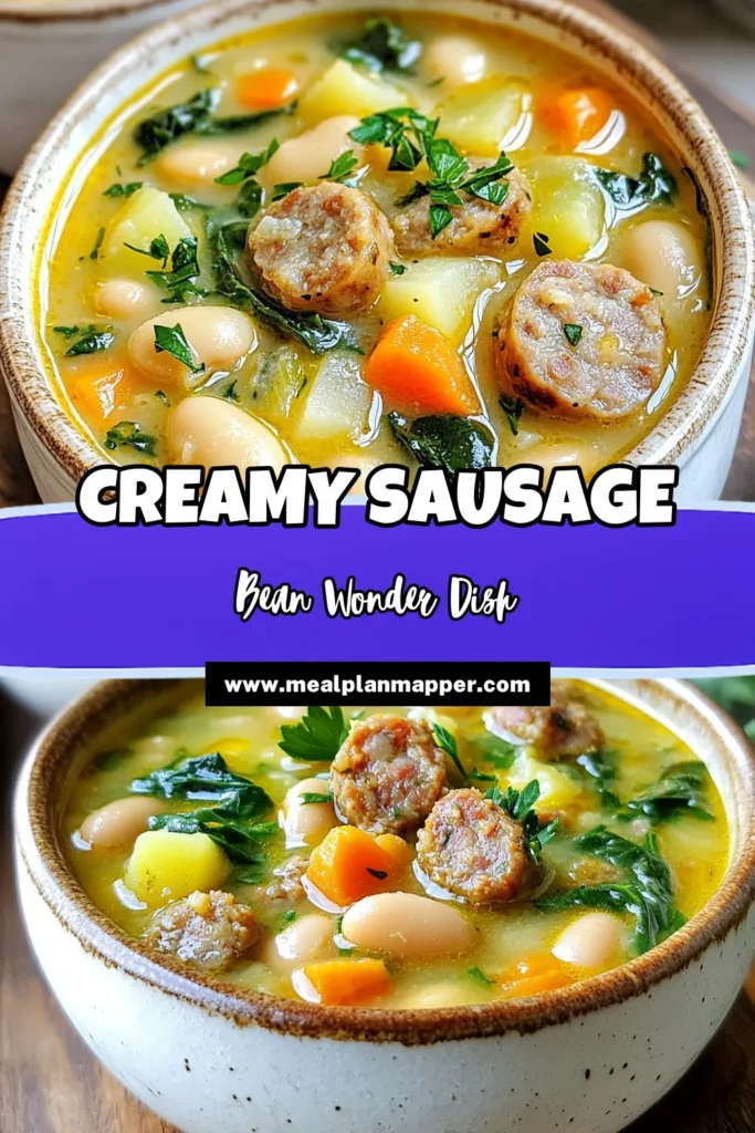 Warm up with this creamy bean sausage soup that's perfect for chilly days! This healthy bean recipe combines tender white beans, savory sausage, and luscious cream for ultimate comfort food. Discover the deliciousness of vegetarian sausage soup if you prefer a meatless option. Enjoy a bowl of this white bean soup with cream for a delightful meal. Save this recipe for your next cozy night in! #ComfortFood #HealthyRecipes #SoupSeason #BeanRecipes