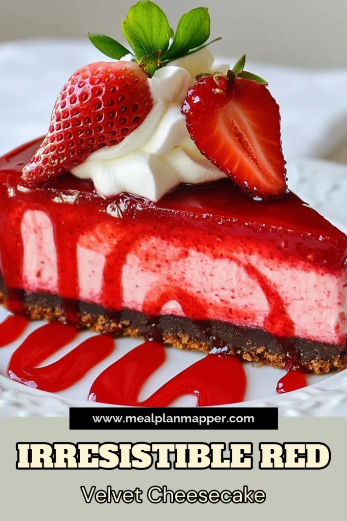 Discover the ultimate red velvet strawberry cheesecake that combines creamy red velvet cheesecake with delicious strawberries for a dreamy dessert. This easy cheesecake recipe with red food coloring is perfect for any celebration. Indulge in the rich flavors and vibrant colors of this strawberry cheesecake dessert that will impress your guests. Don’t miss out—save this recipe and make it your next sweet masterpiece! #RedVelvetCheesecake #StrawberryCheesecake #DessertRecipes #CheesecakeLovers
