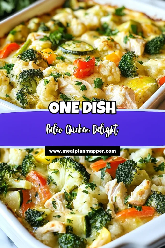 Discover the delicious and nutritious Paleo Chicken Veggie Casserole, perfect for anyone seeking healthy chicken recipes! This dairy-free casserole is filled with vibrant veggies and shredded chicken, making it a great option for low-carb dinner ideas. Easy to prepare and bake, it's sure to be a family favorite. Try this vegetable chicken bake today! Save this recipe for your meal planning! #PaleoChickenCasserole #HealthyChickenRecipes #DairyFreeCasserole #LowCarbDinnerIdeas