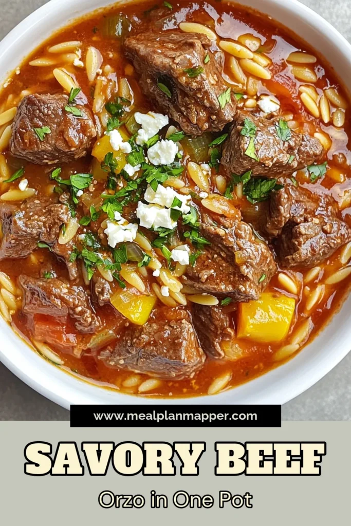 Discover the ultimate comfort food with this Beef Orzo Giouvetsi recipe! This easy beef dinner combines tender beef chuck and orzo pasta in a rich, flavorful concoction that's perfect for any weeknight. Elevate your meals with this Greek beef pasta dish that will warm your soul. Ready in just under 90 minutes, it's a recipe you'll want to save! Try it out and enjoy a delicious family feast! #BeefOrzoRecipe #GiouvetsiRecipe #GreekBeefPasta #ComfortFoodRecipes