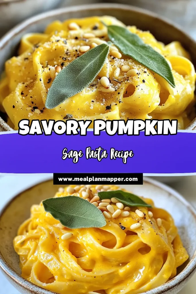 Indulge in this delicious pumpkin sage pasta recipe that combines savory fall flavors into a creamy pumpkin pasta dish. Perfect for cozy evenings, this vegan pumpkin fettuccine is easy to make and satisfies your autumn cravings. With a delightful pumpkin sauce and fresh sage, this recipe elevates your pasta game. Try this easy pasta with pumpkin sauce tonight! Save this recipe for your fall pasta dishes! #PumpkinSagePasta #VeganPasta #FallRecipes #EasyPasta