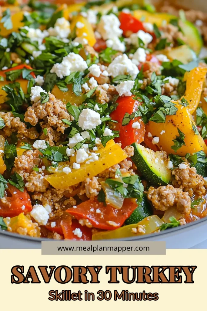 Looking for a delicious ground turkey skillet recipe that's quick and healthy? This savory turkey skillet is the perfect one-pan turkey meal for busy nights! Packed with veggies and flavor, this healthy turkey dish is ready in just 30 minutes. This quick turkey dinner recipe will become a family favorite. Try it tonight and enjoy a wholesome meal that’s both satisfying and easy to prepare! Save this recipe for later! #GroundTurkey #HealthyEating #OnePanMeal #QuickDinners