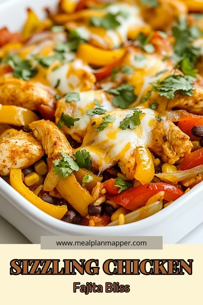Dive into this sizzling chicken fajita casserole that combines the best flavors of a traditional chicken fajita recipe with the convenience of easy casserole recipes. This Mexican chicken casserole is your go-to for one dish dinner recipes, perfect for busy nights! Packed with chicken, beans, corn, and cheese, this family-friendly meal can be ready in under an hour. Save this recipe for your next dinner! #ChickenFajitaCasserole #EasyCasseroleRecipes #MexicanChickenCasserole #OneDishDinnerRecipes