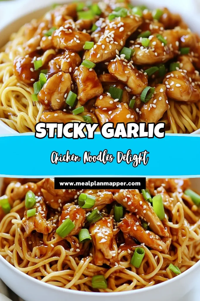 Indulge in these sticky garlic chicken noodles, an easy chicken noodle recipe that’s perfect for weeknight dinners. This homemade garlic noodles dish combines tender chicken in a flavor-packed soy sauce glaze with perfectly cooked egg noodles for a delicious chicken noodle stir fry. Quick and satisfying, this soy sauce chicken recipe is a must-try! Save this recipe for your next meal! #StickyGarlicChicken #EasyNoodleRecipe #ChickenStirFry #GarlicNoodles