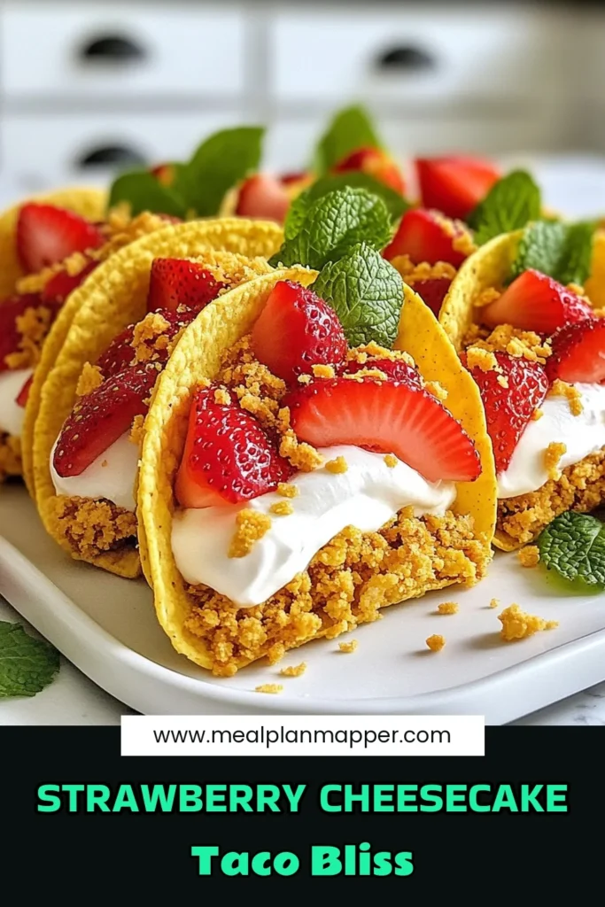 Indulge in the ultimate treat with these Strawberry Crunch Cheesecake Tacos! This no-bake cheesecake taco recipe offers a delightful twist on desserts. With crunchy taco shells and a creamy cheesecake filling, these strawberry dessert tacos are perfect for any occasion. Easy to make and fun to eat, they are sure to impress your guests. Save this recipe for a sweet surprise! #StrawberryCrunchCheesecakeTacos #DessertTacos #NoBakeCheesecake #CrunchyTacoShellsRecipe