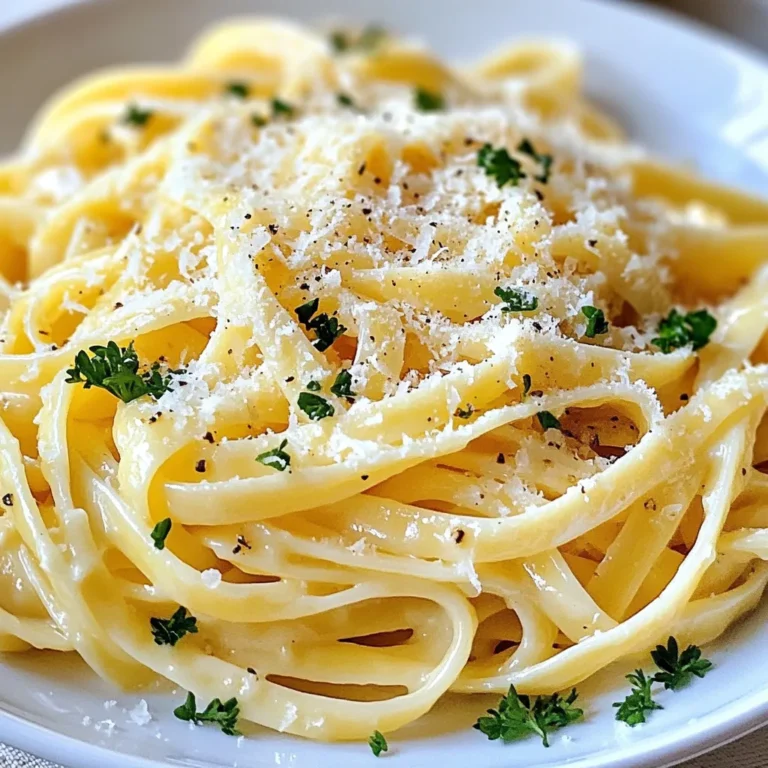 - 12 oz fettuccine or spaghetti - 4 tablespoons unsalted butter - 4 cloves garlic, finely minced - 4 cups vegetable broth - 1 cup heavy cream - 1 cup freshly grated Parmesan cheese - Salt and freshly ground black pepper, to taste - 1 teaspoon Italian seasoning To make this dish, you need a few key items. First, choose between fettuccine or spaghetti. I love how fettuccine holds the sauce well, but spaghetti works just as nicely. Next, unsalted butter adds rich flavor. It melts down to create a luscious base for the sauce. Garlic is a must for that wonderful aroma and taste. You will need four cloves, minced finely. For the liquid, we use vegetable broth. This keeps the dish light and adds depth. Heavy cream gives the sauce its creamy texture. Don’t skip the freshly grated Parmesan cheese; it’s essential for flavor. Lastly, season with salt, black pepper, and Italian seasoning. These small touches elevate the dish. - Fresh parsley, finely chopped (for garnish) - Extra grated Parmesan cheese (for serving) - Crusty bread For a bit of color and freshness, add some chopped parsley on top before serving. A sprinkle of extra Parmesan cheese will delight cheese lovers. Serve with crusty bread on the side. You can use it to soak up the sauce. Trust me; it adds a great touch! {{ingredient_image_2}} Preparing Garlic and Other Ingredients Start by finely mincing the garlic. Use a sharp knife for quick cuts. Gather all your ingredients. You will need fettuccine or spaghetti, butter, garlic, vegetable broth, cream, and cheese. Prepare a clean space on your counter for easy access while cooking. Melting Butter in the Skillet In a large skillet, add the butter. Set the heat to medium. Wait until the butter melts and starts to foam. This takes just a minute or two. Make sure to watch closely so it does not burn. Incorporating Broth and Pasta Once the butter is ready, pour in the vegetable broth. Stir it well to mix. Bring this mixture to a gentle boil. When it bubbles, add the fettuccine or spaghetti. Make sure the pasta is fully submerged in the broth. Adding Cream and Cheese After the pasta cooks for 8-10 minutes, it will soften. Stir in the heavy cream next. Follow with the freshly grated Parmesan cheese. Add in the Italian seasoning. Season with salt and pepper to taste. Mix everything until the sauce is creamy. Achieving the Right Consistency Cook for another 2-3 minutes. This helps the pasta absorb more sauce. Keep stirring during this time to avoid sticking. The sauce will thicken, giving a rich texture. Adjusting Seasoning Taste your pasta to check the flavor. You may want to add more salt or pepper. Adjust according to your preference. This step ensures each bite is delicious. Garnishing Before Serving Remove the skillet from the heat. Let it sit for one minute to thicken a bit more. Serve the pasta warm. Top with fresh parsley and extra Parmesan cheese. This adds color and makes it look fancy. To get the perfect texture, you want your pasta to be al dente. Al dente means the pasta is firm when you bite into it. This gives your dish the right bite. To achieve this, cook your pasta just until it's tender but has a slight firmness. This usually takes about 8-10 minutes. Stir it often to keep it from sticking. Avoid overcooked pasta by keeping an eye on the clock. If you cook it too long, the pasta becomes mushy. This can ruin your dish. Remember to taste the pasta a minute or two before the time is up. Once it's done, you want to drain any extra liquid quickly to keep the texture just right. To boost the flavor, consider adding extra seasonings. A pinch of red pepper flakes gives a nice kick. If you love herbs, try fresh basil or thyme. They add great taste without overpowering the dish. Choosing quality ingredients is key for the best flavor. Use fresh garlic instead of powdered. Freshly grated Parmesan cheese is a must. It melts better and tastes richer than pre-grated cheese. Always use real unsalted butter for that creamy richness. For cooking pasta, a large skillet or deep pan works best. A wide pan helps the pasta cook evenly. It also allows for easy stirring. Make sure it has a good non-stick surface to help with easy cleanup. You’ll need a sturdy spatula or tongs to toss the pasta. Tongs help grab the noodles and coat them in sauce well. A measuring cup for the broth and cream is also handy. These tools make the cooking process smooth and simple. Pro Tips Use Fresh Ingredients: Always opt for fresh garlic and real Parmesan cheese for the best flavor in your pasta dish. Cook Pasta Al Dente: Aim for al dente pasta, as it will continue to cook slightly in the sauce, ensuring the perfect texture. Adjust Thickness: If your sauce is too thick, add a splash more vegetable broth or cream until you reach the desired consistency. Experiment with Seasoning: Don't hesitate to add other herbs and spices such as red pepper flakes or basil to customize the flavor profile. {{image_4}} You can easily add protein to your One-Pan Butter Parmesan Pasta. Here are two great options: - Adding Grilled Chicken or Shrimp Grilled chicken or shrimp makes the dish more filling. Cook the protein separately and toss it in at the end. This way, you keep the flavor and texture. - Incorporating Vegetables Fresh vegetables like spinach, broccoli, or bell peppers add color and nutrition. Sauté the veggies in the butter before adding the broth. This infuses the pasta with extra flavor. Switching up the cheese changes the entire taste of your dish. Here are some fun choices: - Using Pecorino Romano or Asiago These cheeses offer a sharp and salty flavor. Grate them finely and mix them in with the heavy cream for a rich taste. - Trying Vegan Cheese Alternatives If you want a vegan option, look for creamy vegan cheeses. They melt nicely and give you a similar flavor. Look for brands that have good reviews for taste and texture. You can create different flavor profiles by adding herbs and sauces. Here’s how to make your pasta unique: - Experimenting with Herbs Fresh herbs like basil, thyme, or oregano can brighten up the dish. Add them right after you mix in the cheese for the best flavor. - Mixing in Different Sauces For a twist, try adding a splash of pesto or a dollop of marinara. These can add a nice depth and change the whole vibe of your pasta. Just stir them in after the cheese. How do you store leftovers? After enjoying your One-Pan Butter Parmesan Pasta, let it cool. Place it in an airtight container. Make sure to seal it tightly. This keeps the pasta fresh. Store it in the fridge for up to 3 days. What are the best practices for keeping pasta fresh? Always cool the pasta before storing. This prevents extra moisture. Use a shallow container for better cooling. If you plan to eat it later, avoid mixing in cheese or cream. This helps keep the texture nice. What are the tips for reheating without losing creaminess? When reheating, add a splash of broth or cream. This keeps the sauce smooth and creamy. Stir gently over low heat. This helps the pasta warm up evenly. Should I use the microwave or stovetop for reheating? The stovetop is best for even heating. The microwave can work too, but it may dry out the pasta. If you use the microwave, heat in short bursts. Stir between each burst to avoid hot spots. How do you freeze One-Pan Butter Parmesan Pasta? First, let the pasta cool completely. Then, transfer it to a freezer-safe container. Make sure to leave some space for expansion. Seal the container tightly to avoid freezer burn. What are the steps for thawing and reheating frozen pasta? To thaw, move the pasta to the fridge overnight. Reheat it on the stovetop, adding a bit of broth or cream. Stir until heated through. This keeps it creamy and delicious. One-Pan Butter Parmesan Pasta can last up to three days in the fridge. Store it in an airtight container. This keeps it fresh and tasty. When you're ready to eat, just reheat it on the stove or microwave. Yes, you can use gluten-free pasta! Choose your favorite brand. Just follow the cooking time on the package. Gluten-free pasta may cook faster or slower, so keep an eye on it. If you don't have heavy cream, you can use whole milk or half-and-half. You can also use coconut milk for a dairy-free option. The sauce may be less thick, but it will still taste great. Absolutely! To make this dish vegan, use vegan butter and a plant-based cream. You can also swap out the Parmesan for a vegan cheese. This way, you keep the creamy taste while making it plant-based. Yes, you can easily double the recipe! Just make sure your pan is big enough. You may need to adjust the cooking time slightly. Stir well to ensure every noodle gets that delicious sauce. One-Pan Butter Parmesan Pasta is simple and delightful. You need a few key ingredients like pasta, butter, garlic, and cheese. I shared step-by-step instructions to ensure perfect pasta every time. You can enhance flavors with tips and try different variations, like adding protein or unique cheeses. Remember to store leftovers properly for the best taste later. With these insights, you can enjoy a delicious meal today. Happy cooking!