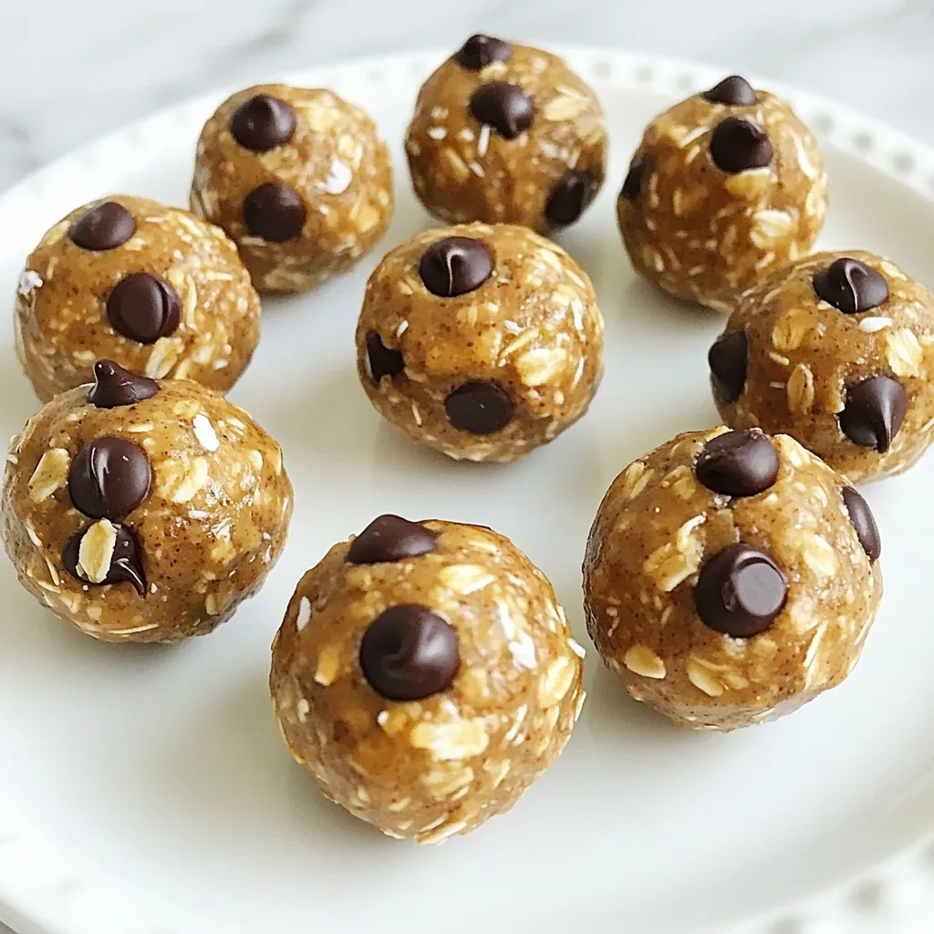 - 1 cup rolled oats - 1/2 cup creamy peanut butter - 1/4 cup honey or maple syrup - 1/4 cup mini chocolate chips - 1/4 cup ground flaxseed - 1/2 teaspoon vanilla extract - 1/4 teaspoon salt - Optional: Additional crushed nuts or shredded coconut for coating You can swap honey for maple syrup if you want a vegan option. If you prefer a nut-free snack, use sun butter instead of peanut butter. You can also replace mini chocolate chips with dried fruit to cut back on sugar. Want more protein? Add a scoop of your favorite protein powder to the mix. - Rolled oats: Packed with fiber, oats support heart health and keep you full. - Creamy peanut butter: This ingredient provides healthy fats and protein, giving you energy. - Honey or maple syrup: These natural sweeteners add energy and flavor without refined sugars. - Mini chocolate chips: A little treat! They satisfy sweet cravings and add fun to your bites. - Ground flaxseed: Rich in omega-3 fatty acids, flaxseed promotes good digestion and heart health. - Vanilla extract: This adds flavor and can have calming effects on the mind and body. - Salt: Just a pinch enhances all the flavors and helps balance sweetness. - Optional coatings (nuts or coconut): These add extra crunch and nutrients, like healthy fats and fiber. Using these ingredients not only makes tasty energy bites but also gives you a healthy snack option! {{ingredient_image_2}} To make these peanut butter energy bites, gather your ingredients. You need rolled oats, creamy peanut butter, honey or maple syrup, mini chocolate chips, ground flaxseed, vanilla extract, and salt. Optional toppings like crushed nuts or shredded coconut can add flavor. This recipe takes about 15 minutes to prep and 30 minutes to chill. Start by mixing the dry ingredients. In a large bowl, combine 1 cup of rolled oats, 1/4 cup of ground flaxseed, and 1/4 teaspoon of salt. Stir them together well. In a separate bowl, mix 1/2 cup of creamy peanut butter, 1/4 cup of honey or maple syrup, and 1/2 teaspoon of vanilla extract. Stir until smooth. Now, pour the wet mixture into the dry ingredients. Stir until everything is mixed well. Gently fold in 1/4 cup of mini chocolate chips. Make sure they spread evenly in the mix. Once mixed, cover the bowl with plastic wrap and place it in the fridge for 30 minutes. Chilling helps the mixture firm up. After chilling, take the bowl out. Use your hands to roll the mixture into small balls, about 1 inch in size. If you like, roll each ball in crushed nuts or shredded coconut for extra flavor. Lastly, store the bites in an airtight container in the fridge. They will stay fresh for up to a week. Enjoy your tasty snacks! To make the best energy bites, follow these steps closely. First, mix the dry ingredients well. This ensures that your oats and flaxseed blend evenly. Next, prepare the wet mixture until it is smooth. Mixing the peanut butter, honey, and vanilla carefully will help create a nice texture. When you combine the wet and dry mixes, stir until every bit of dry mix is coated. After adding chocolate chips, fold them in gently. This keeps the bites from crumbling later. One common mistake is not chilling the mixture. Skipping this step makes it hard to shape the bites. Another mistake is not measuring ingredients properly. Too much peanut butter can make the bites too sticky. Also, avoid over-mixing when you add chocolate chips. This can break them and make your bites less tasty. Lastly, don’t skip the optional coating. Rolling your bites in crushed nuts or coconut makes them even better! You need a few basic tools to make these energy bites. Start with a large mixing bowl for combining the ingredients. A spatula works well for stirring. You’ll also need a separate bowl for the wet mix. An airtight container is essential for storing your bites. If you like a nice shape, use a cookie scoop to help form uniform balls. Finally, keep some plastic wrap handy for chilling your mixture. These tools will make your cooking process smoother and more fun! Pro Tips Use Natural Peanut Butter: Opt for natural peanut butter without added sugars or hydrogenated oils for a healthier snack. Adjust Sweetness: Depending on your taste preferences, you can increase or decrease the amount of honey or maple syrup used. Experiment with Mix-ins: Feel free to add dried fruits, seeds, or protein powder to customize your power bites to your liking. Freezing for Longevity: For longer storage, freeze the bites in a single layer on a baking sheet, then transfer to an airtight container. {{image_4}} You can change the flavor of your peanut butter energy bites easily. Try adding shredded coconut for a tropical taste. Almond butter can replace peanut butter for a nutty twist. If you like spice, add a pinch of cinnamon or a drop of almond extract. Want something fruity? Toss in dried cranberries or raisins for a burst of flavor. These small swaps keep your snacks fresh and fun! You can make these bites fit many diets. To make them vegan, swap honey for maple syrup. This keeps the sweetness while being plant-based. For gluten-free bites, ensure your oats are certified gluten-free. This simple change allows everyone to enjoy these tasty treats without worry. Always check labels for hidden gluten in other ingredients. Get creative with mix-ins! Chia seeds or pumpkin seeds add extra crunch and nutrition. You can also add protein powder for a boost. If you want a richer taste, try using dark chocolate chips. You can even mix in nut butter alternatives or crushed nuts for more texture. The options are endless, so feel free to experiment and find your favorite combo! To keep your energy bites fresh, place them in an airtight container. Store them in the refrigerator. They will stay fresh for up to one week. This way, you can enjoy a quick snack anytime. If you want to keep them longer, freezing is a great option. Lay the energy bites on a baking sheet. Make sure they are not touching. Freeze them for about two hours. Once firm, transfer the bites to a freezer bag. They can last up to three months in the freezer. Just thaw them in the fridge before eating. Leftover energy bites are perfect for snacking. You can eat them straight from the fridge. They make a great post-workout boost. Try pairing them with yogurt or fruit for a fun treat. You can also crumble them over oatmeal for added flavor. Peanut Butter Energy Bites last for up to one week in the fridge. Store them in an airtight container. This keeps them fresh and tasty. If you want to keep them longer, you can freeze them. They will stay good in the freezer for about three months. Yes, you can make these bites without honey. You can use maple syrup instead. This keeps the bites sweet and sticky. You can also try using agave syrup if you prefer. Each option gives a unique flavor twist. Yes, Peanut Butter Energy Bites are healthy snacks. They are rich in protein and fiber. The oats and flaxseed provide good nutrients. Peanut butter gives healthy fats, while chocolate chips add a touch of sweetness. Enjoy these bites as a great snack to keep your energy up! You learned how to make tasty energy bites with simple steps. We covered the key ingredients, their benefits, and fun variations. I shared tips to avoid common mistakes and how to store your treats. Remember, you can customize these bites to suit your tastes and dietary needs. Enjoy making these snacks that boost your energy and health! Now get creative and have fun in the kitchen!