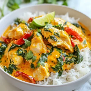 - 2 lbs boneless, skinless chicken thighs - 1 can (14 oz) of full-fat coconut milk - 2 tablespoons red curry paste - 1 tablespoon fresh ginger, finely minced - 4 cloves of garlic, finely minced - 1 medium onion, chopped - 1 red bell pepper, thinly sliced - 1 cup fresh baby spinach - 2 tablespoons soy sauce - 1 tablespoon packed brown sugar - Juice of 1 lime - Fresh cilantro leaves, for garnish - Salt and freshly ground black pepper, to taste Each main ingredient plays a special role in this dish. The chicken thighs provide a tender and juicy base. Coconut milk adds creaminess and richness. Red curry paste gives it bold flavor and warmth. Ginger and garlic bring zest and depth. Onions and bell peppers add sweetness and crunch. Spinach adds a pop of color and healthy greens. Soy sauce enhances the umami, while brown sugar balances the heat. Lime juice brightens the whole dish. To make your curry even better, consider adding these optional ingredients: - Chickpeas for extra protein and fiber. - Peas for a hint of sweetness and color. - Carrots for a touch of crunch and earthiness. - Chili flakes for extra heat. If you can&rsquo;t find an ingredient, here are some easy swaps: - Use light coconut milk if you want a lighter version. - Substitute chicken thighs with chicken breast for a leaner option. - Swap soy sauce with tamari for a gluten-free option. These additions and substitutions can help you craft a dish that suits your taste. Experiment and enjoy! {{ingredient_image_2}} To start, place the boneless, skinless chicken thighs in the bottom of your crockpot. Spread them out evenly. This helps the chicken cook well. If they are too close together, some might not cook fully. Next, grab a mixing bowl and add the coconut milk, red curry paste, minced ginger, minced garlic, soy sauce, and brown sugar. Whisk these together until smooth. Mix well to create a rich, flavorful sauce. This mixture will coat the chicken and make it tender. Now, pour the coconut curry mixture over the chicken thighs. Ensure the chicken is covered with the sauce. Then, add the chopped onion and sliced red bell pepper. Stir gently to mix everything. Cover the crockpot with its lid and set it to cook. Choose low for 6-8 hours or high for 3-4 hours. Cooking it low allows the flavors to blend well. About 30 minutes before serving, stir in the fresh baby spinach. This will wilt nicely into the sauce. When cooking is done, squeeze the juice of one lime over the dish. Season with salt and pepper to taste. Serve the coconut curry chicken over fluffy rice or quinoa. Garnish with fresh cilantro for a pop of color and flavor. To make the dish just right for you, adjust the spice levels. If you like it mild, use less red curry paste. If you want it spicy, add more. You can also mix in some chili flakes for a kick. For a thicker curry sauce, try these tips. First, let it cook longer. This lets some liquid evaporate. Second, you can mix in a cornstarch slurry. Just mix one tablespoon of cornstarch with two tablespoons of water. Stir this into the curry at the end. Choose between low and high settings based on your schedule. Use low for a longer, slower cook, about 6-8 hours. This makes the chicken tender. Use high for a quicker meal, around 3-4 hours. Look for signs to know when the chicken is done. The chicken should shred easily with a fork. If it doesn&rsquo;t, give it more time. The sauce should bubble and smell amazing, showing it&rsquo;s almost ready. Pro Tips Choose the Right Chicken: For the best flavor and tenderness, use boneless, skinless chicken thighs instead of chicken breasts, as they hold up better during long cooking times. Adjust the Spice Level: If you prefer a milder curry, start with less red curry paste and add more to taste toward the end of the cooking process. Fresh Ingredients Matter: Using fresh ginger and garlic will elevate the flavor profile of your curry, making it more aromatic and delicious. Perfect Pairings: Serve your curry with steamed jasmine rice or quinoa, and consider adding a side of naan for a complete meal experience. {{image_4}} You can use shrimp or tofu instead of chicken. Shrimp cooks quickly, so add it in the last 30 minutes. Tofu soaks up flavors well. Choose firm tofu and cut it into cubes. You can also try different cuts of chicken. Chicken breasts work, but thighs are juicier. Explore these options to find your favorite. Adding more vegetables can make this dish even better. Try carrots for a sweet crunch or zucchini for extra moisture. Cauliflower adds a nice texture and absorbs the curry flavor. Snap peas or green beans bring a fresh bite. Don&rsquo;t be afraid to mix and match. Use seasonal veggies to brighten your meal. You can change the curry flavor by using different pastes or sauces. Green curry paste gives a fresh, herby taste. Massaman curry adds a rich, nutty flavor. If you want a milder dish, try yellow curry paste. You can also mix curry pastes for a unique twist. Adjust to your taste for a new experience. To store leftover Crockpot Coconut Curry Chicken, let it cool first. Place it in an airtight container. This helps keep it fresh for up to four days in the fridge. If you want to save it for longer, consider freezing it. Use a freezer-safe container or a heavy-duty freezer bag. Squeeze out as much air as possible before sealing. This dish can last up to three months frozen. Label the container with the date to keep track. When it's time to enjoy your leftovers, reheating is key. For the best taste, use the stovetop. Pour the curry into a saucepan over medium heat. Stir often until it's hot. This usually takes about 5-10 minutes. If you use a microwave, place the curry in a microwave-safe bowl. Cover it loosely and heat it in 1-minute intervals. Stir in between to ensure even heating. Always check that the chicken is hot throughout before serving. This keeps the flavors bright and delicious! Yes, you can use frozen chicken in the crockpot. However, it is safer to thaw it first. If you use frozen chicken, cook it on high for 4-6 hours. This helps ensure it cooks evenly and safely. Always check that the chicken reaches 165&deg;F before serving. Using frozen chicken may change the texture slightly. Coconut curry chicken pairs well with many sides. Here are some great options: - Fluffy white rice - Nutty quinoa - Soft naan bread - Steamed vegetables - Fresh salad These sides soak up the delicious sauce and add texture to your meal. Cooking time varies depending on your setting: - On low, it takes about 6-8 hours. - On high, it takes about 3-4 hours. Cooking on low helps the chicken soak up more flavor and stay tender. Choose based on your schedule. Crockpot Coconut Curry Chicken is a simple and tasty dish you can make. We covered essential ingredients, like chicken and coconut milk, that form the base. Optional spices can add extra flavor. Step-by-step, you learned how to prep, layer, and cook. Plus, you now know tips for simmering to perfection. Try different proteins or veggies to keep it fresh. Store and reheat leftovers wisely. This dish is versatile, so have fun and make it your own! Enjoy the cooking process and the delicious rewards.