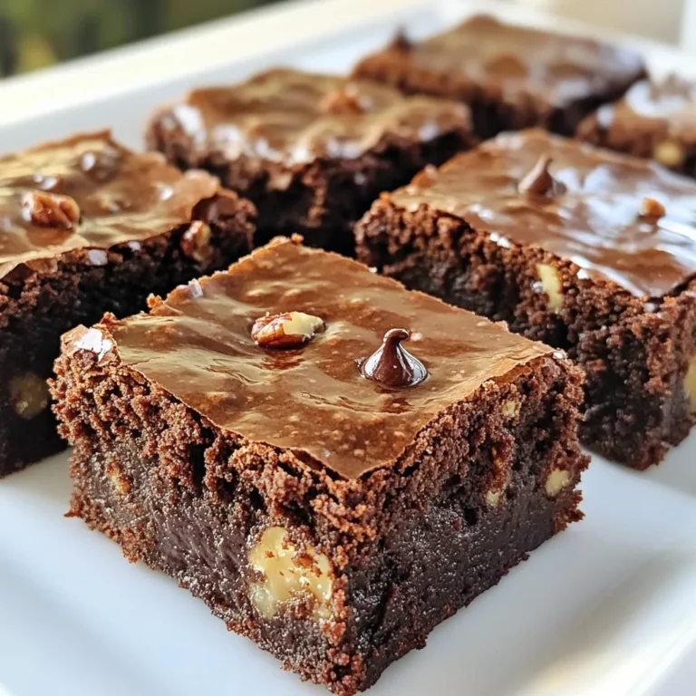 For these rich vegan fudgy brownies, you will need the following: - 1 cup almond butter (or any nut butter of your choice) - 1 cup pure maple syrup - 1/2 cup unsweetened cocoa powder - 1 teaspoon vanilla extract - 1/2 cup oat flour (or whole wheat flour) - 1/4 teaspoon baking soda - 1/4 teaspoon sea salt - 1/2 cup dairy-free dark chocolate chips - 1/4 cup chopped walnuts or pecans (optional for added crunch) You can enhance your brownies with these extras: - A pinch of espresso powder for a rich coffee flavor - 1/2 teaspoon of peppermint extract for a minty twist - A handful of dried fruit, like cherries or cranberries, for sweetness If you have nut allergies, here are some great swaps: - Use sunflower seed butter instead of almond butter. - Replace oat flour with a gluten-free flour mix. - Choose carob chips instead of chocolate chips for a nut-free option. These substitutions keep your brownies tasty and safe! {{ingredient_image_2}} Start by preheating your oven to 350°F (175°C). Next, take an 8x8 inch baking pan and line it with parchment paper. Make sure to leave some paper hanging over the sides. This helps you lift the brownies out later without a mess. In a large mixing bowl, combine 1 cup of almond butter and 1 cup of pure maple syrup. Use a whisk or spatula to mix them well. You want a smooth and creamy blend. This step is key for the moist texture of your brownies. Now, gradually add 1/2 cup of unsweetened cocoa powder and 1 teaspoon of vanilla extract to the wet mix. Stir until everything is well combined. After that, sift in 1/2 cup of oat flour, 1/4 teaspoon of baking soda, and 1/4 teaspoon of sea salt. Gently fold these dry ingredients into the wet mixture. Don't overmix; a few lumps are okay. Fold in 1/2 cup of dairy-free dark chocolate chips and, if you like, 1/4 cup of chopped walnuts or pecans. This adds great texture. Pour the brownie batter into your prepared pan and spread it evenly. Bake for 25-30 minutes. Check doneness with a toothpick; it should have a few moist crumbs. Let the brownies cool in the pan for about 10 minutes. Then, lift them out using the parchment paper. Cool completely on a wire rack before slicing. Enjoy! To make fudgy brownies, use almond butter for moisture. This rich nut butter adds creaminess. Also, don’t overmix the batter. Mixing too much can add air and make them cake-like. Bake just until a toothpick shows moist crumbs, not clean. This keeps them soft and fudgy. Accurate measurements lead to great results. Use a kitchen scale if possible. One cup of almond butter should weigh about 240 grams. For cocoa powder, make sure to spoon it into the cup, then level it off. This avoids packing it down, which could add too much cocoa. A few mistakes can ruin your brownies. First, don’t skip the parchment paper. It helps with easy removal. Second, check your oven temperature with a thermometer. Ovens can be off, affecting bake time. Lastly, let brownies cool completely before cutting. This helps them hold their shape and texture. Pro Tips Choose Your Nut Butter: Using different nut butters can change the flavor profile of your brownies. Almond butter gives a nutty taste, while peanut butter adds a classic touch. Don’t Overmix: When combining your dry and wet ingredients, mix until just combined. Overmixing can result in denser brownies rather than the desired fudgy texture. Cooling Time Matters: Allow the brownies to cool completely before slicing. This helps them set and retain their fudgy consistency, making them easier to cut into perfect squares. Customize with Toppings: Feel free to add your favorite toppings like coconut flakes, additional nuts, or even a drizzle of nut butter on top for extra flavor and texture. {{image_4}} To make nut-free vegan brownies, swap almond butter for sunflower seed butter. This change keeps the brownies rich and creamy without nuts. You can also use pumpkin seed butter for a unique flavor. Both options work well and maintain the fudgy texture. For gluten-free brownies, replace oat flour with a gluten-free flour blend. You can also use almond flour or coconut flour. Adjust the amount slightly, as these flours might absorb more moisture. This way, you still enjoy perfect, fudgy brownies! Want to enhance your brownies? Add flavor! A teaspoon of espresso powder gives a nice coffee kick. For a minty twist, add a few drops of peppermint extract. Try mixing in chocolate chips or dried fruit for extra fun. Each flavor addition makes your brownies unique and exciting! To keep your brownies fresh, store them in an airtight container. Place parchment paper between layers to prevent sticking. You can keep them at room temperature for up to 3 days. If you want them to last longer, store them in the fridge for up to a week. Just remember to cover them well to maintain their fudgy texture. Freezing is a great way to save extras. Cut the brownies into squares, then wrap each piece tightly in plastic wrap. Place the wrapped brownies in a zip-top bag. They can freeze for up to 3 months. When you’re ready to enjoy, just pull out a square and let it thaw at room temperature. Reheating can bring back the warm, gooey goodness of your brownies. Preheat your oven to 350°F (175°C). Place the brownies on a baking sheet and cover them with foil. Heat for about 10 minutes, or until warm. You can also use the microwave. Heat a single brownie for about 10-15 seconds. Enjoy the melty chocolate chips! Yes, you can use other nut butters. Peanut butter, cashew butter, or sunflower seed butter work well. Just keep the same amount as in the recipe. Each nut butter brings its own unique flavor. For example, peanut butter adds a rich, nutty taste. Sunflower seed butter is great if you need a nut-free option. To make your brownies sweeter, add more maple syrup. You can increase it by a few tablespoons. Another option is to mix in a bit of coconut sugar or agave syrup. You can also use sweet chocolate chips instead of dark ones. Taste the batter before baking. Adjust sweetness as you like. If your brownies turn out dry, check your baking time next time. Overbaking can dry them out quickly. Make sure to pull them from the oven once a toothpick shows moist crumbs. You can also add a splash of plant-based milk to the batter next time. This helps keep them moist. Finally, serve your brownies with a scoop of dairy-free ice cream for extra moisture. This article covers all you need for making delicious brownies. We discussed key ingredients, step-by-step instructions, and helpful tips. You learned about nut-free and gluten-free options, plus fun flavor twists. I shared how to store leftovers and answered common questions. Now, you've got the tools to bake your perfect batch. Trust your skills and enjoy every bite!