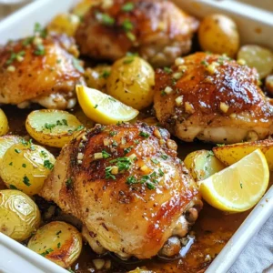 Here&rsquo;s what you need to make garlic butter chicken and potatoes. This simple list includes flavorful items that come together to create a delightful meal. - 4 chicken thighs, bone-in and skin-on - 1 lb baby potatoes, halved - 6 tablespoons unsalted butter, divided - 5 cloves garlic, minced - 1 teaspoon dried thyme - 1 teaspoon paprika - Salt and pepper to taste - Fresh parsley, chopped (for garnish) - Lemon wedges (for serving) Each ingredient plays a key role in this dish. The chicken thighs give you tender meat with crispy skin. The baby potatoes soak up all the rich garlic butter flavor. Butter adds a creamy texture, while garlic gives a punch of taste. Fresh thyme and paprika bring warmth and aroma. Salt and pepper enhance everything. Finally, parsley brightens your plate, and lemon adds a zesty touch. With these ingredients, you can create a satisfying dinner for family or friends. {{ingredient_image_2}} 1. Preheat your oven to 400&deg;F (200&deg;C). This ensures the heat is just right for roasting. 2. In a large skillet, melt 3 tablespoons of butter over medium heat. Wait until it bubbles gently. - Seasoning adds flavor. It's key for tasty chicken. - Generously sprinkle salt, pepper, thyme, and paprika on both sides of the chicken thighs. 1. Place the chicken thighs skin-side down in the skillet. Sear for 7-8 minutes. This makes the skin golden and crispy. 2. Flip the chicken thighs over. Add halved baby potatoes around them in the skillet. 3. In a small bowl, mix the minced garlic with the remaining 3 tablespoons of butter. Drizzle this mix over the chicken and potatoes. 4. Transfer the skillet to the oven. Roast for 25-30 minutes. Check that the chicken reaches 165&deg;F (75&deg;C). The potatoes should be tender. 5. For a crispy finish, turn on the broiler for the last 2-3 minutes. Keep a close eye to avoid burning. 6. After removing from the oven, sprinkle fresh chopped parsley over the dish. This adds color and flavor. 7. Serve hot with lemon wedges on the side. A squeeze of lemon adds a nice touch! Fresh ingredients make all the difference in your dish. Use fresh garlic for a robust taste. Choose organic chicken for better flavor and quality. When cooking, I recommend roasting methods. They lock in moisture and enhance the taste. To get that crispy skin, start by searing the chicken. Heat the skillet until the butter bubbles. Place the chicken skin-side down and let it cook without moving for a good golden-brown color. For extra crispiness, use the broiler at the end. This gives that final touch of crunch. Presenting your dish is key. Serve it right from the skillet for a rustic look. Garnish with fresh parsley to add color. Lemon wedges on the side brighten the flavors. You can also pair this dish with a fresh salad or steamed veggies for a complete meal. Pro Tips Let the Chicken Rest: After cooking, allow the chicken to rest for 5-10 minutes. This helps the juices redistribute, ensuring a moist and flavorful bite. Choose the Right Potatoes: Baby potatoes work best for this recipe due to their size and texture. They cook evenly and absorb flavors beautifully. Fresh Garlic Over Powder: Always use fresh garlic for a more vibrant flavor. It adds a robust aroma and taste that garlic powder simply cannot match. Broiling for Crispiness: If you desire extra crispy skin, use the broiler for the last few minutes of cooking, but watch closely to prevent burning. {{image_4}} You can switch up the protein in this dish. Chicken thighs are juicy and flavorful, but chicken breasts work well too. If you prefer red meat, try beef or pork. For a lighter option, use turkey thighs. Each meat adds a unique taste, but be mindful of cooking times. Breasts cook faster than thighs, so check them early. Adding vegetables can make this meal even better. Carrots, green beans, or bell peppers are great choices. Simply chop them and toss them in with the potatoes. You can also try broccoli or zucchini for a colorful mix. These veggies will soak up the garlic butter flavor, making the dish even more delicious. If you're looking for gluten-free options, this recipe is already safe. Just ensure your butter and seasonings are gluten-free. For dairy-free options, swap the butter for olive oil or coconut oil. You can also use vegan butter. This keeps the dish tasty while meeting dietary needs. To keep your garlic butter chicken and potatoes fresh, use airtight containers. Glass or plastic containers work well. Make sure the dish cools before sealing it up. This helps avoid steam buildup, which can make your food soggy. Store leftovers in the fridge. They will stay good for three to four days. To reheat, use the oven for the best taste. Preheat your oven to 350&deg;F (175&deg;C). Place the chicken and potatoes in a baking dish. Cover with foil to keep moisture in. Heat for about 15-20 minutes. Check if it&rsquo;s hot all the way through before serving. You can also use a microwave, but the oven gives better flavor. Yes, you can freeze this dish! First, let it cool completely. Then, place it in a freezer-safe container. Make sure to label the container with the date. It will last for up to three months in the freezer. To thaw, move it to the fridge overnight. Reheat in the oven or microwave as mentioned above. Be sure to check that it's hot inside before eating. Enjoy your tasty meal again! It takes about 50 minutes in total. You need 10 minutes to prep and 40 minutes to cook. This includes 25-30 minutes of roasting in the oven. Yes, you can use boneless chicken thighs. They will cook faster than bone-in thighs. Adjust your cooking time to about 20-25 minutes in the oven. You can use regular potatoes, cut into small pieces. Sweet potatoes also work well for a different flavor. Other options include small carrots or parsnips, chopped to similar sizes. Yes, garlic butter chicken and potatoes are great for meal prep. Cook the dish, then store individual portions in airtight containers. It keeps well in the fridge for up to four days. Absolutely! You can cook it in a slow cooker. Just add all the ingredients and cook on low for 6-8 hours or high for 3-4 hours. This dish pairs well with a simple salad or steamed veggies. You can also serve it with rice or crusty bread to soak up the garlic butter sauce. To boost flavor, marinate the chicken thighs for a few hours before cooking. A mix of olive oil, lemon juice, and herbs works well. Yes, you can add fresh or dried herbs. Rosemary and oregano are great choices. They add a nice flavor to the chicken and potatoes. If you don&rsquo;t have thyme, use Italian seasoning or a mix of dried herbs. Basil or sage can also work fine in this recipe. This blog post covered an easy recipe for garlic butter chicken and potatoes. We looked at the key ingredients, step-by-step cooking instructions, and tips to enhance your dish. Remember to use fresh ingredients for the best flavors. You can also try different proteins and veggies based on your taste. Store leftovers properly to enjoy them later. Keep this recipe handy to impress family and friends with your cooking skills. Happy cooking!
