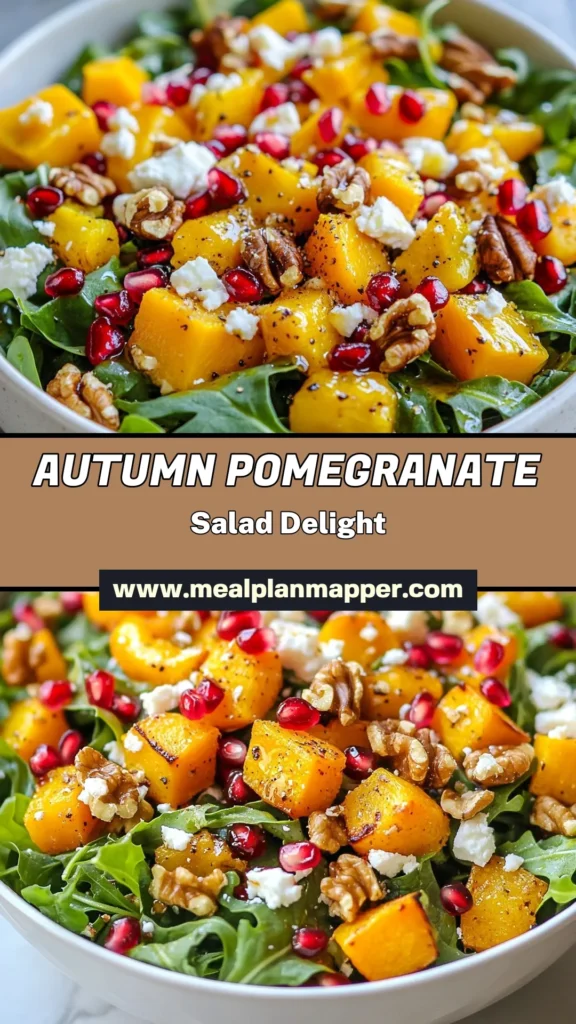 Discover the perfect Pomegranate Autumn Harvest Salad recipe that combines the flavors of fall in a delicious and healthy quinoa salad. This butternut squash salad with feta is loaded with nutrients and vibrant colors, making it a must-try fall salad. Enjoy the sweetness of pomegranate seeds, roasted butternut squash, and crunchy walnuts. Try this easy recipe today, and let your taste buds rejoice! Save this recipe for your next autumn gathering. #PomegranateSalad #AutumnHarvest #HealthyQuinoa #FallSalad