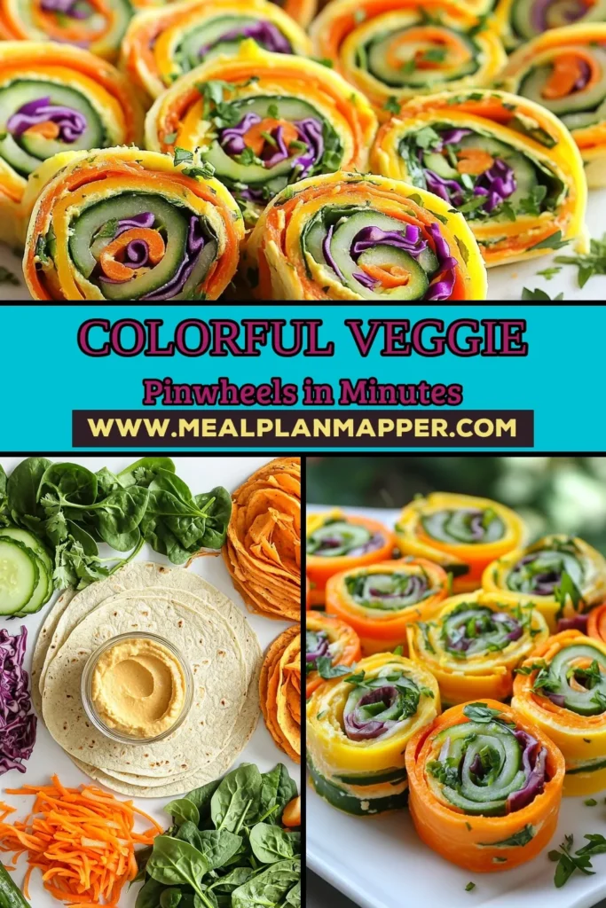 Discover the joy of making Rainbow Veggie Pinwheels, a delightful addition to your Healthy Wrap Recipes and a perfect Vegetarian Snack Idea! Bursting with colorful vegetables, these Hummus Tortilla Roll-ups are not just visually appealing but also packed with nutrition. Easy to prepare and fun to eat, they are ideal for kids and adults alike. Try this recipe for a tasty, colorful vegetable snack that everyone will love. Save this pin for your next snack time inspiration! #RainbowVeggiePinwheels #HealthyWraps #VegetarianSnacks #ColorfulSnacks