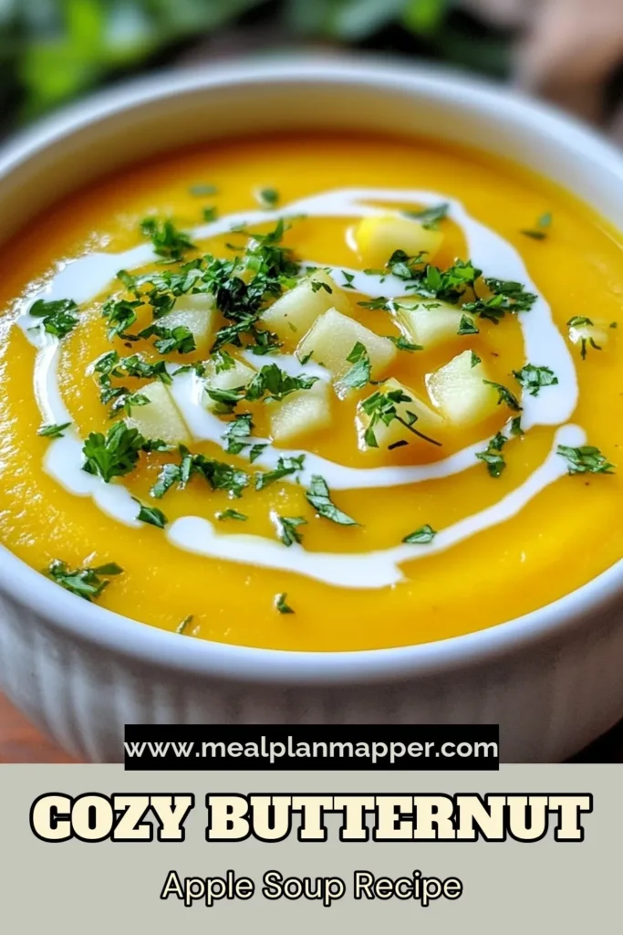 Warm up your autumn days with this delightful Butternut Squash Apple Soup! This creamy butternut squash soup features sweet apples, making it a perfect fall soup recipe. Enjoy healthy apple butternut soup that's easy to prepare and bursting with flavor. Don't miss out on this comforting dish—try it today and savor every spoonful! Save this apple soup recipe for your next cozy gathering! #ButternutSquashSoup #FallSoupRecipes #HealthyAppleButternutSoup #CreamyButternutSquashSoup