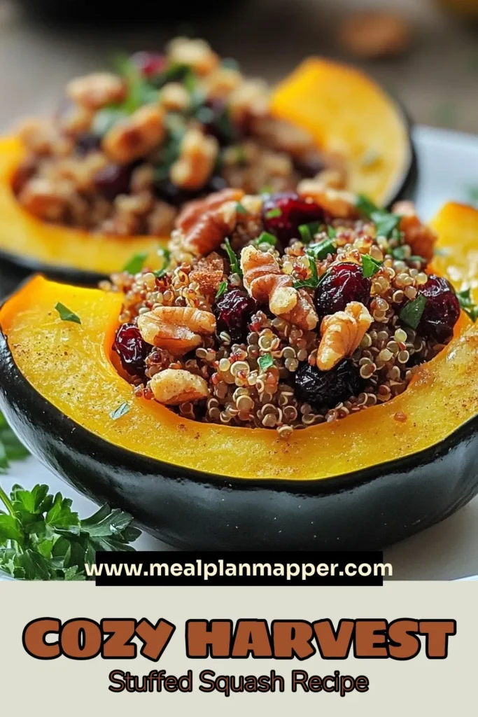 Delight your Thanksgiving guests with this Harvest Stuffed Acorn Squash recipe, a perfect blend of flavors and textures. This quinoa stuffed acorn squash recipe is one of the best vegetarian fall recipes, featuring healthy acorn squash dishes packed with cranberries and walnuts. Try this roasted acorn squash with quinoa for a nutritious and festive dish. Click to discover how to impress at your next gathering! #ThanksgivingRecipes #VegetarianFallRecipes #HealthyEating #StuffedAcornSquash