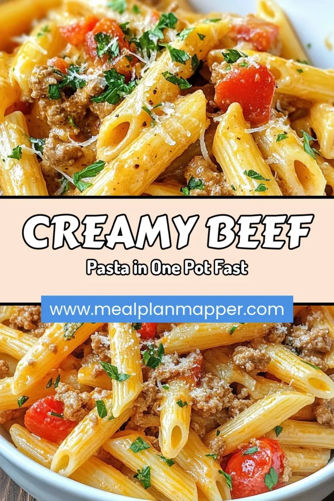 Looking for a quick beef pasta dish that's both creamy and comforting? Try this creamy beef pasta recipe! In just one pot, you'll create a hearty pasta recipe overflowing with flavor. Perfect for an easy pasta dinner, this one pot beef pasta is ready in 30 minutes and uses simple ingredients. Save this recipe for your next family meal and enjoy gourmet taste with little effort! #OnePotBeefPasta #EasyDinner #CreamyPasta #HeartyRecipes