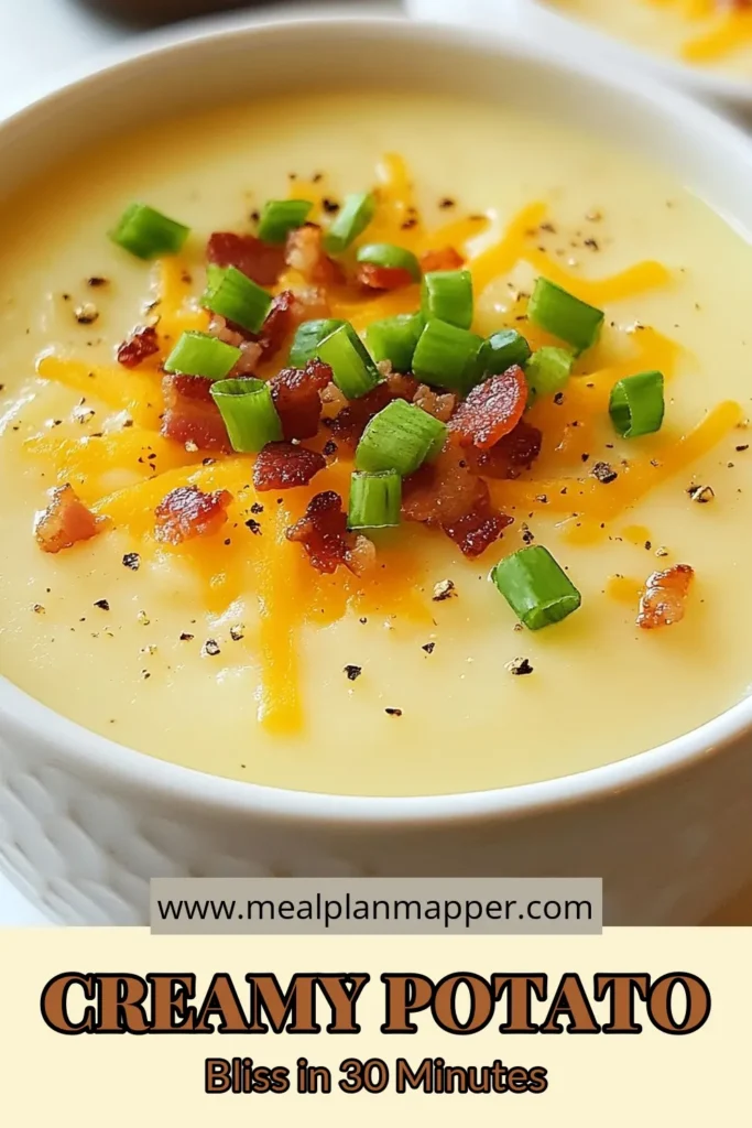 Indulge in this creamy potato soup recipe inspired by Outback Steakhouse! Our Australian potato soup blends tender russet potatoes, rich cheddar, and crispy bacon for a comforting dish that's perfect anytime. Easy to make, this cheddar potato soup will warm your soul and satisfy your cravings. Save this comforting potato recipe and enjoy a bowl of creamy goodness tonight! #PotatoSoup #ComfortFood #CheddarPotatoSoup #RecipeIdeas