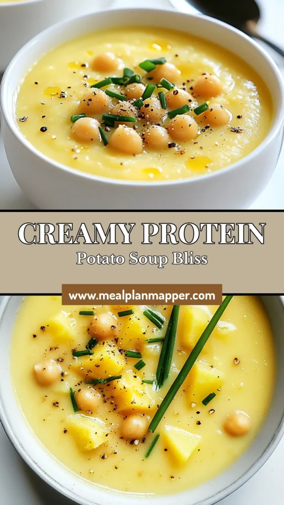 Savor the rich flavors of this protein potato soup that combines creamy goodness with healthy chickpeas for a nutritious boost. This creamy potato soup recipe is vegan and packed with high protein, making it a perfect meal choice. Ready in just 35 minutes, it's ideal for a cozy dinner. Dive into this comforting vegan potato soup today! Pin this easy recipe and transform your mealtime. #ProteinPotatoSoup #HealthySoupWithChickpeas #CreamyPotatoSoupRecipe #VeganPotatoSoup