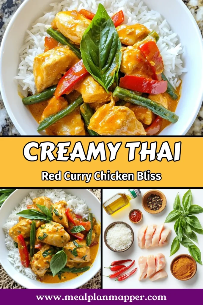 Discover the flavors of Thailand with this Quick Thai Red Curry Chicken recipe! This Coconut Milk Chicken Curry is an easy Thai Curry Recipe that your family will love. With just a few simple ingredients, including Red Curry Paste Chicken, you'll create a delicious dish served over fluffy jasmine rice. Perfect for any weeknight meal! Save this recipe for a tasty dinner tonight! #ThaiRedCurryChicken #CoconutMilkChickenCurry #EasyThaiCurryRecipe #JasmineRiceCurryDish
