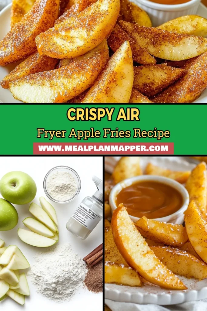 Satisfy your sweet tooth with these Crispy Air Fryer Apple Fries! This easy Air Fryer Apple Snack Recipe transforms fresh apples into a delightful Healthy Apple Dessert perfect for any occasion. Enjoy this Homemade Apple Fries Recipe in just 20 minutes, making it one of the best Easy Air Fryer Desserts. Don’t forget to try them with caramel sauce! Save this recipe for a delicious treat. #AirFryerRecipes #HealthyDesserts #AppleDessert #EasyRecipes