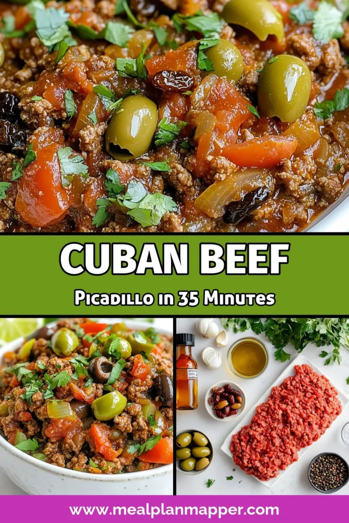 Discover the rich flavors of Cuba with this Cuban Beef Picadillo recipe! This easy Cuban recipe combines ground beef picadillo, olives, and raisins to create a traditional dish your family will love. Perfect for weeknight dinners, this savory meal is ready in just 35 minutes. Don’t miss out! Save this recipe for your next culinary adventure and impress your guests! #CubanCuisine #BeefPicadillo #EasyRecipes #CubanFood