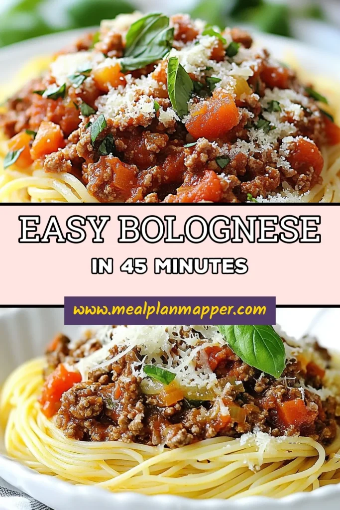 Discover the ultimate weeknight bolognese recipe that will transform your dinner routine! This easy bolognese sauce combines ground beef and fresh vegetables, creating a flavorful spaghetti bolognese that's ready in just 45 minutes. Perfect for busy evenings, this quick pasta recipe is a family favorite. Try it tonight and elevate your meals effortlessly! Save this recipe for your next weeknight dinner! #BologneseRecipe #SpaghettiBolognese #QuickPasta #EasyDinner