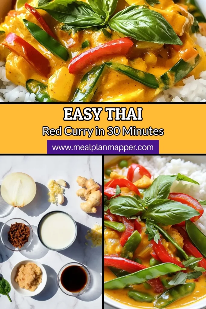 Discover the joy of cooking with this Easy Thai Red Curry recipe! Perfect for a quick Thai dinner, this vegetarian Thai curry is rich and flavorful, featuring a delicious blend of coconut milk and vibrant vegetables. In just 30 minutes, you can enjoy a comforting Coconut Milk Curry that will impress family and friends. Don’t miss out on this delightful dish—save and share your favorite Thai Red Curry Recipe today! #ThaiRedCurry #CoconutMilkCurry #VegetarianThaiCurry #QuickThaiDinner