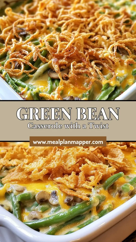 Elevate your holiday meals with this savory green bean casserole! This easy green bean side dish features fresh green beans and a creamy sauce made with mushrooms, garlic, and a hint of lemon. Top it off with cheddar cheese and crispy fried onions for a delightful crunch. Perfect for gatherings, this cheesy green bean casserole will quickly become a family favorite. Save this classic holiday green bean recipe now! #GreenBeanCasseroleWithMushrooms #CheesyGreenBeanCasserole #EasyGreenBeanSideDish #HolidayGreenBeanRecipe