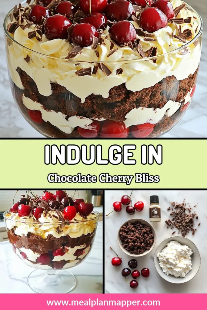 Indulge in this delicious Chocolate Cherry Trifle, an easy no-bake chocolate dessert that combines layers of mouthwatering chocolate cake and creamy mascarpone. Perfect for any occasion, this Mascarpone dessert recipe features fresh cherries and whipped cream for a heavenly treat. Impress your guests with this layered chocolate cake that’s simple to make! Try this easy chocolate cherry recipe today. Save this for later! #ChocolateCherryTrifle #NoBakeDessert #MascarponeDessert #EasyRecipe