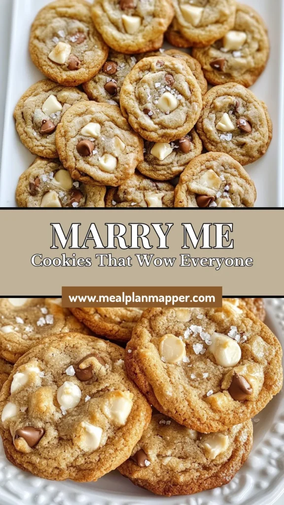 Bake irresistible Marry Me Cookies with this delicious chocolate chip cookie recipe! These gourmet cookie delights combine white chocolate, semi-sweet chocolate chips, and optional macadamia nuts, topped with flaky sea salt for an unforgettable treat. Ideal for any occasion, these cookies will have everyone coming back for more. Try this gourmet cookie recipe today and impress your loved ones! Save this recipe! #MarryMeCookies #ChocolateChipCookies #GourmetCookieRecipe #FlakySeaSaltCookies