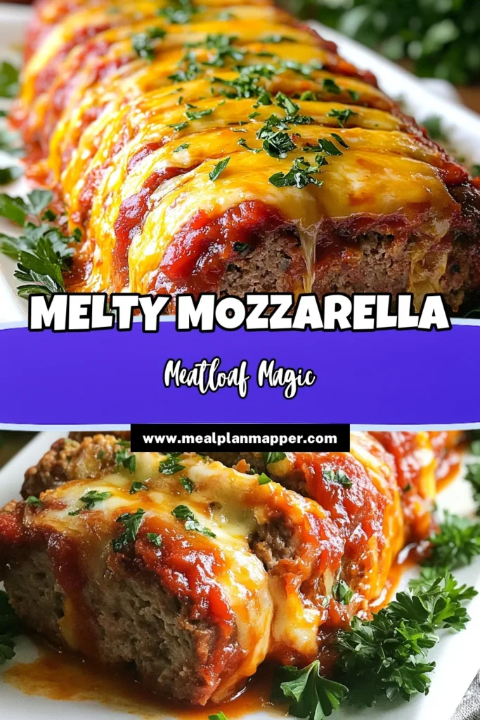 Savor the flavors of this delicious mozzarella stuffed meatloaf! This cheesy meatloaf recipe combines ground beef and turkey for the ultimate easy meatloaf dinner. Topped with marinara sauce and filled with gooey mozzarella, each bite is a cheesy delight. Perfect for family meals, this baked meatloaf is sure to impress. Try it today and elevate your dinner game! Save this recipe! #MozzarellaStuffedMeatloaf #CheesyMeatloaf #EasyMeatloafDinner #MeatloafRecipe