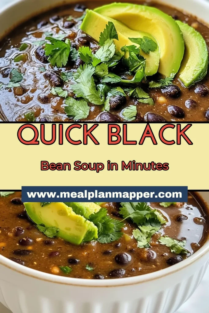 Discover the deliciousness of this quick and easy black bean soup recipe that's perfect for busy weeknights. This vegetarian black bean soup is packed with flavor and can be made in just 20 minutes. With ingredients like lime and fresh cilantro, this easy black bean soup will be your new go-to meal. Try this nourishing lime black bean soup today and enjoy! Save this recipe for later! #BlackBeanSoupRecipe #QuickBeanSoup #VegetarianRecipes #EasySoups
