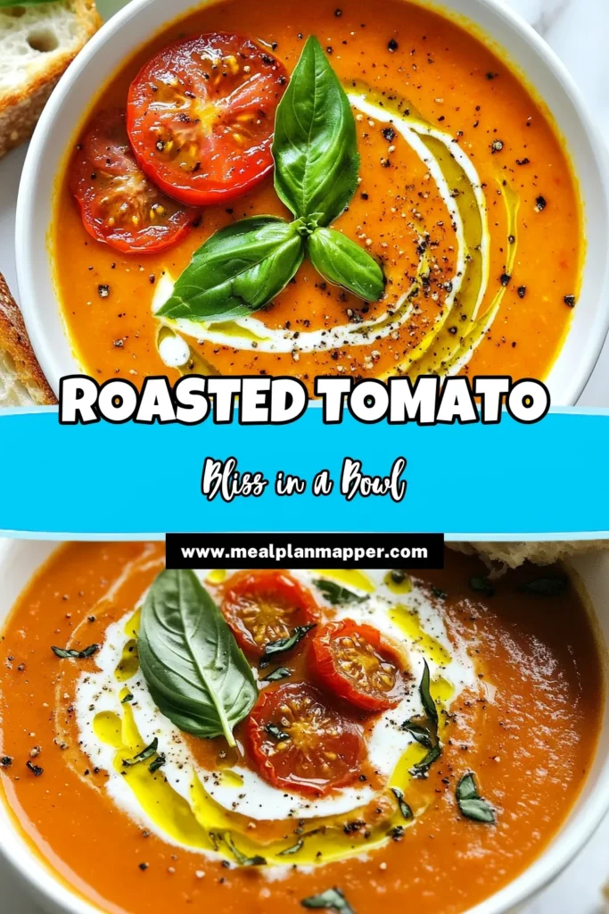 Discover the rich flavors of roasted tomato basil soup with this creamy tomato soup recipe! Made from an oven roasted tomatoes recipe, it's the perfect blend for a comforting vegan tomato basil soup. This fresh basil soup recipe will delight your senses. Enjoy it with crusty bread for a satisfying meal. Don’t miss out—save this recipe for your next cozy night in! #RoastedTomatoBasilSoup #CreamyTomatoSoup #VeganRecipes #HealthyEating