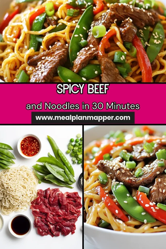 Savor the flavors of sizzling spicy beef noodles with this quick Asian noodle dish featuring a delicious beef stir-fry recipe. Made with tender flank steak noodles and vibrant vegetables, this spicy egg noodles recipe is ready in just 30 minutes! Perfect for busy weeknights, it guarantees a meal that’s both satisfying and flavorful. Try it today and elevate your dinner game! #BeefAndNoodles #SpicyNoodles #QuickDinner #AsianCuisine