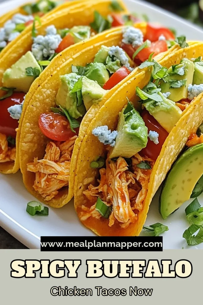 Craving a quick and delicious meal? These Buffalo Chicken Tacos are the perfect spicy taco recipe for your next easy taco dinner! Made with tender shredded chicken tossed in zesty buffalo sauce, these tacos are topped with fresh lettuce, creamy blue cheese, and avocado. Ready in just 20 minutes, this buffalo sauce recipe will impress your family and guests. Don't miss out on this tasty treat—save this for later! #BuffaloChickenTacos #EasyTacoDinner #SpicyTacoRecipe #ShreddedChickenTacos
