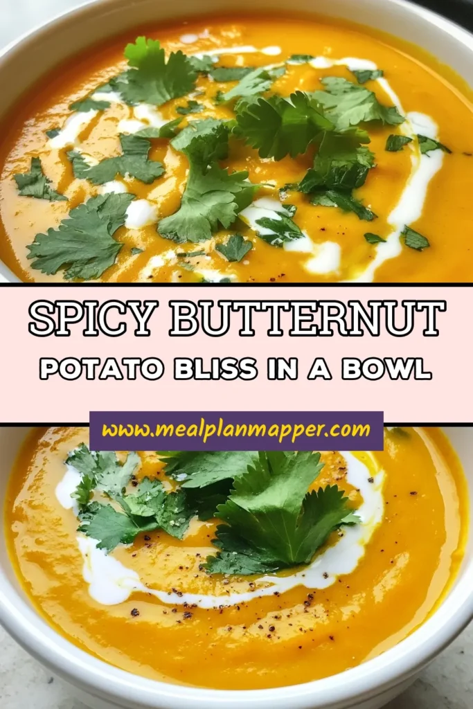 Warm up with this delicious Spicy Butternut Squash Soup that's also a delightful Sweet Potato Soup Recipe. Made with creamy coconut milk, this Vegan Butternut Soup is perfect for everyone. Follow our Easy Spicy Soup Recipe and enjoy a comforting bowl of flavor! Ready in just 45 minutes, it's perfect for any meal. Don’t miss out—save and share this recipe today! #SpicySoup #ButternutSquash #VeganRecipes #SoupRecipes